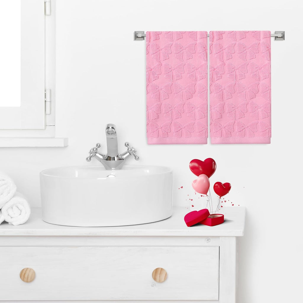 Coquette Pink Bow Hand Towels Cute Bowkot Cotton Bathroom Towels Plush Bath Towels for Drying Cleaning Cooking, 29.5 x 13.7 Inch