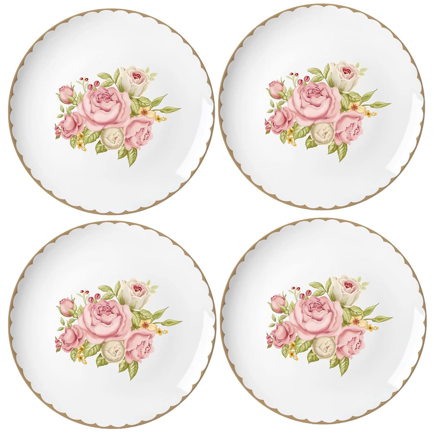 Vintage Floral Flowers Pattern Ceramic Plates, Set of 4