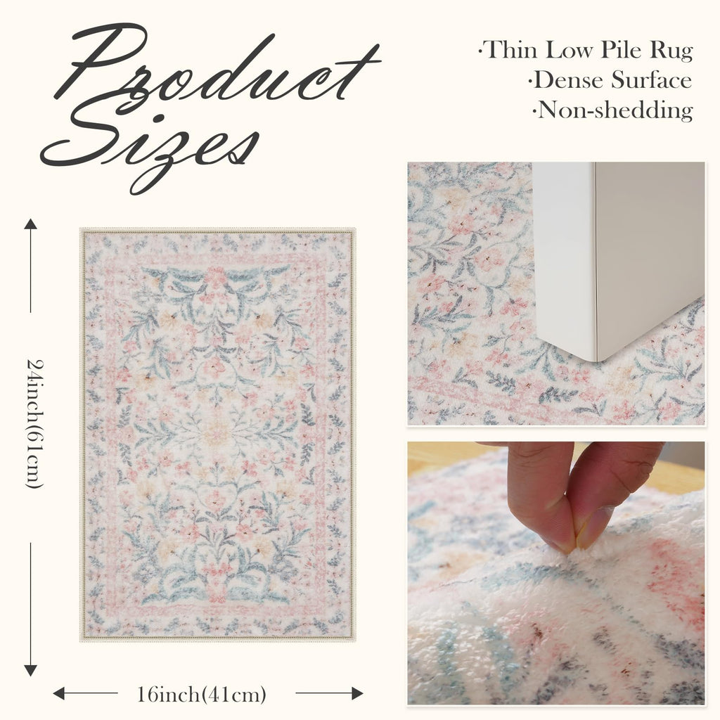 New Boho Floral Bath Rugs, Non Slip Washable Bathroom Rugs Fit Under Door, Ultra Soft and Absorbent Bath Mat