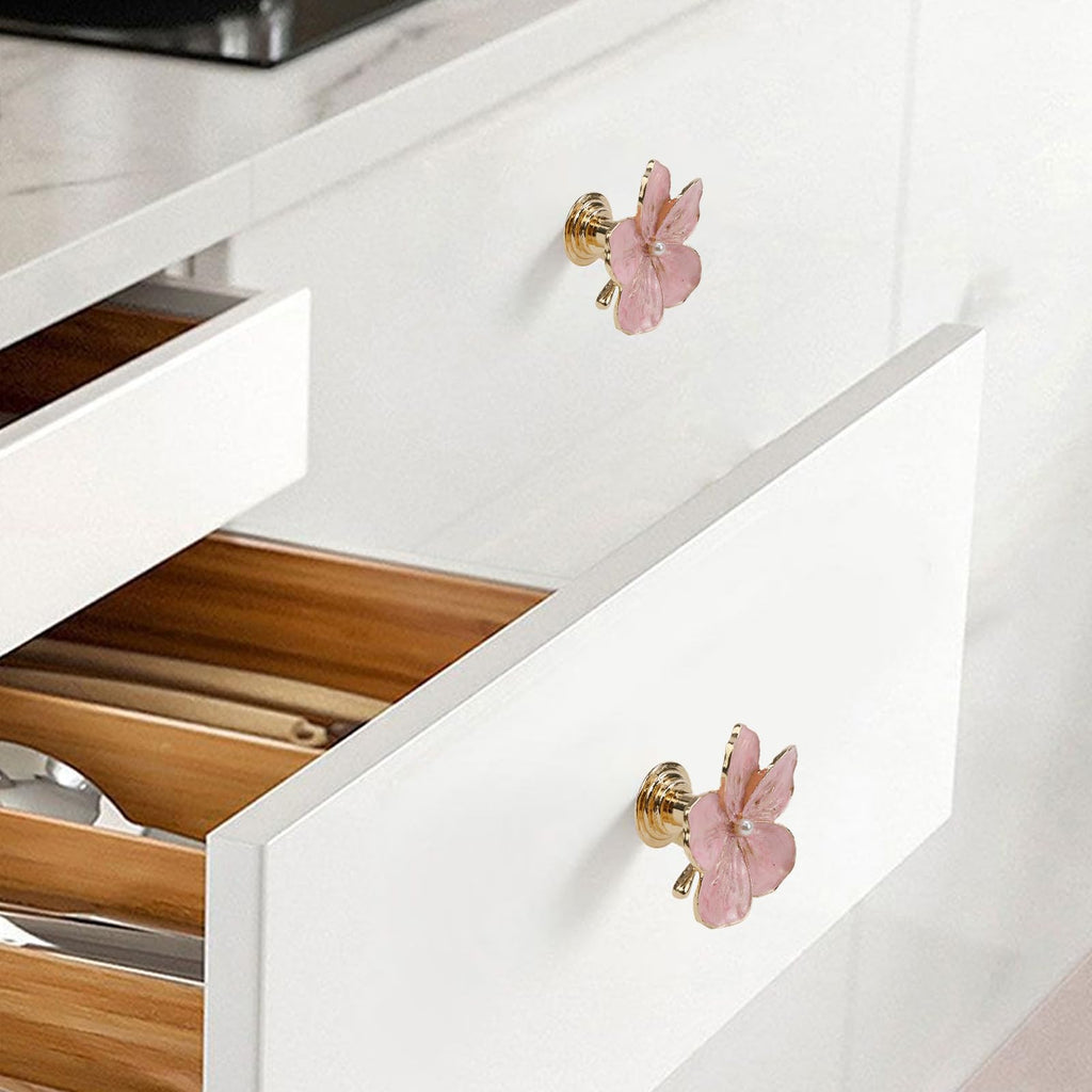 Flower Metal Knobs for Drawer, Dresser, Mounting Screws, 4 PCS 1.7inch