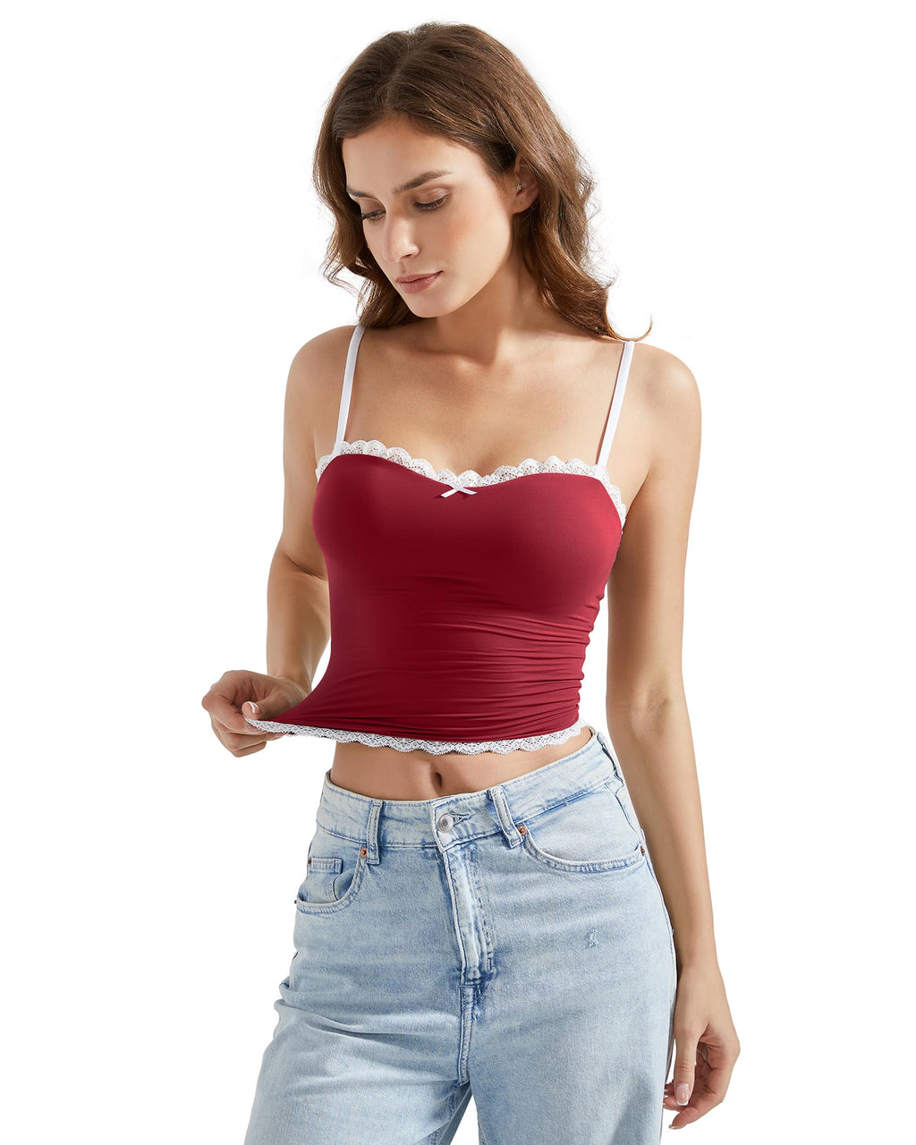 Lace Tank Tops for Women Sexy Double Lined Y2K Going Out Basic Cami Shirt