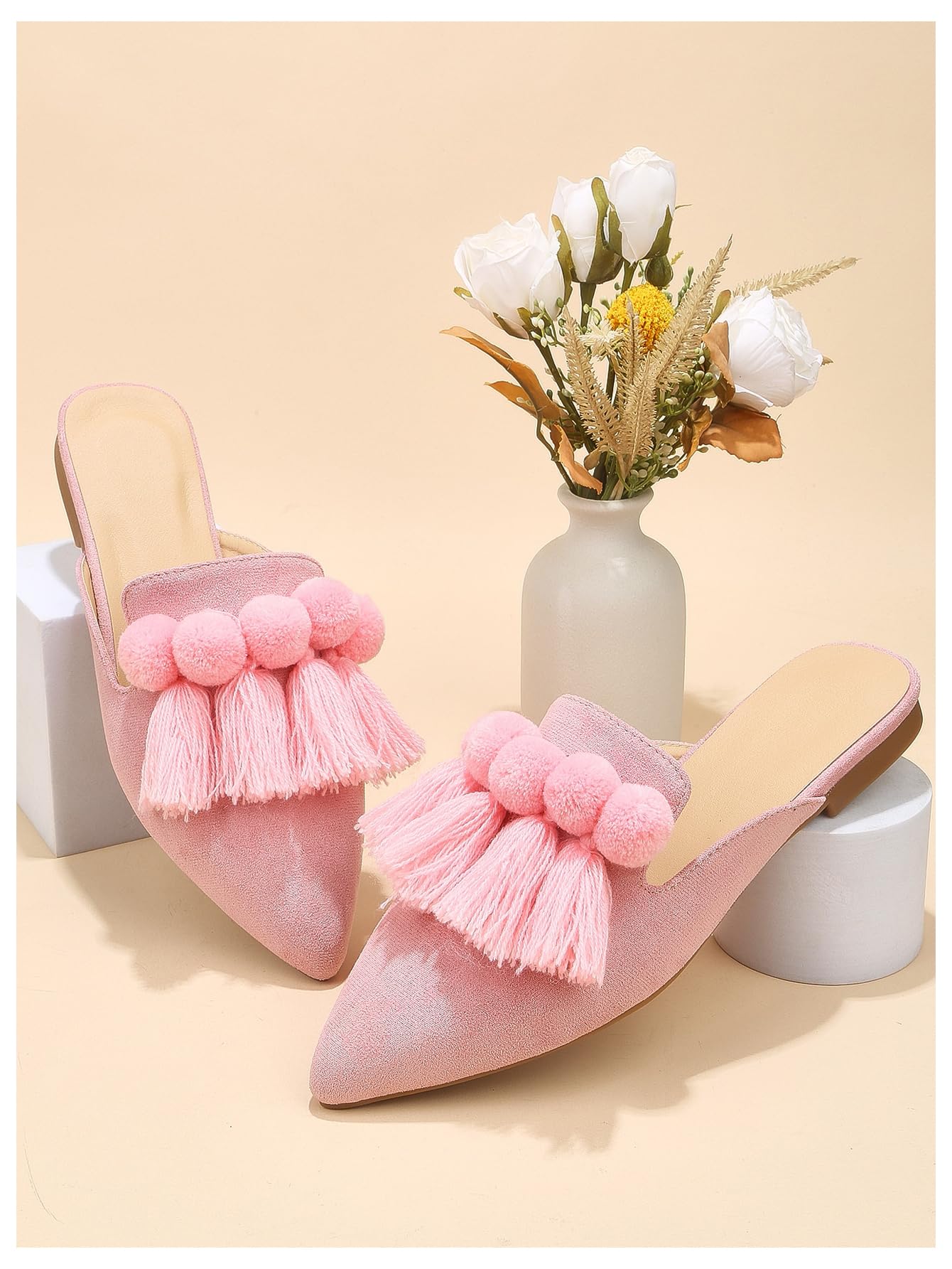 Women's Dress Shoes Slip On Flats Comfortable Pointed Toe Mules Dressy Casual Loafers Shoes