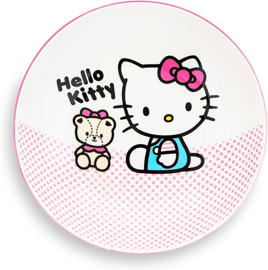 Sanrio Hello Kitty Pink Dots 9-Inch Ceramic Coupe Large Dinner Bowl For Serving Pasta, Salad, Cereal