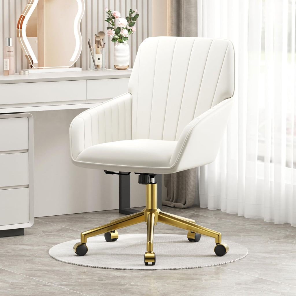 Velvet Modern Cute Chair with Back, Height Adjustable Upholstered Vanity Chair with Swivel Wheels