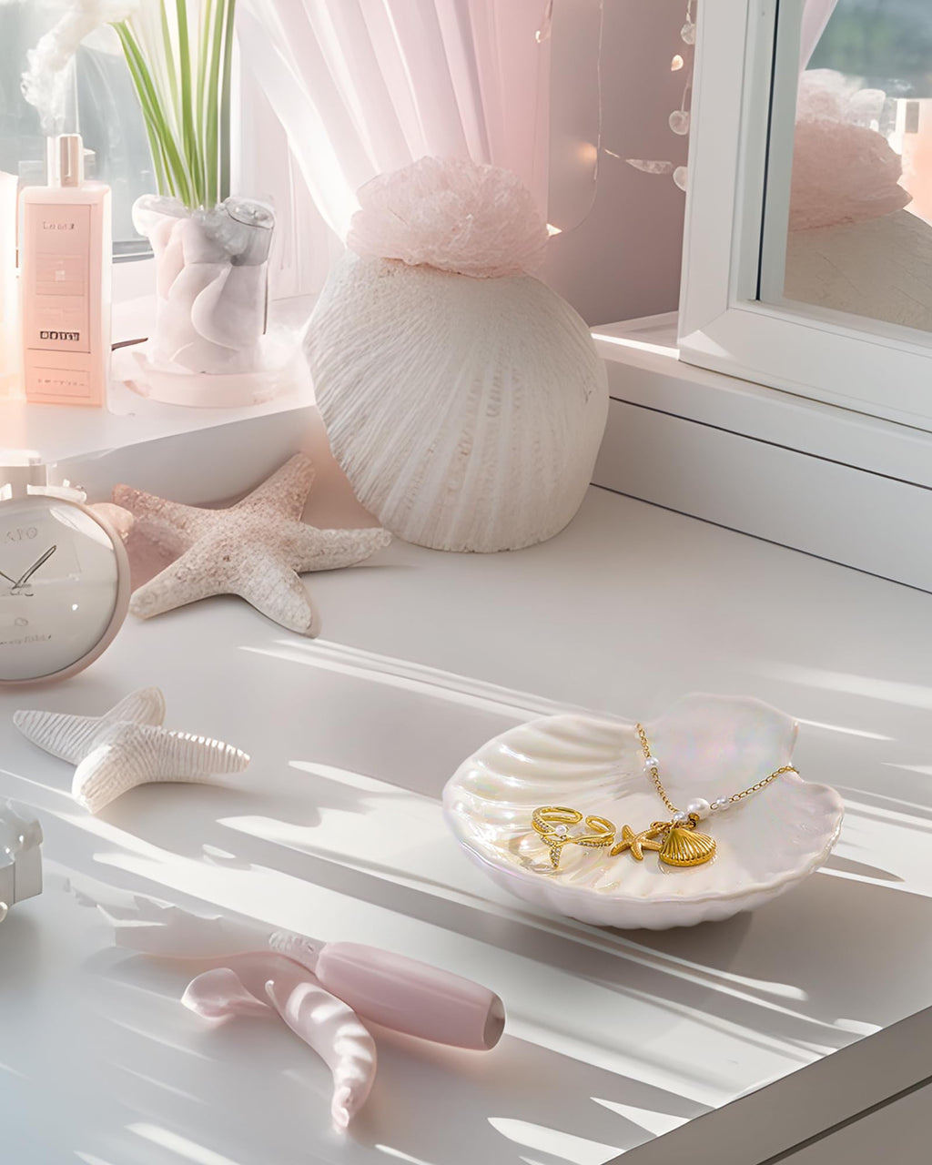 Monogrammed Shell Ceramic Ring Tray Trinket Dish Jewelry Plate Tray