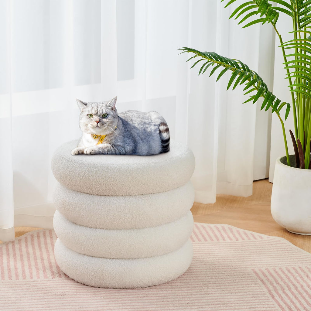 Round Storage Ottoman, Modern Sherpa Footstool with Flip-Top