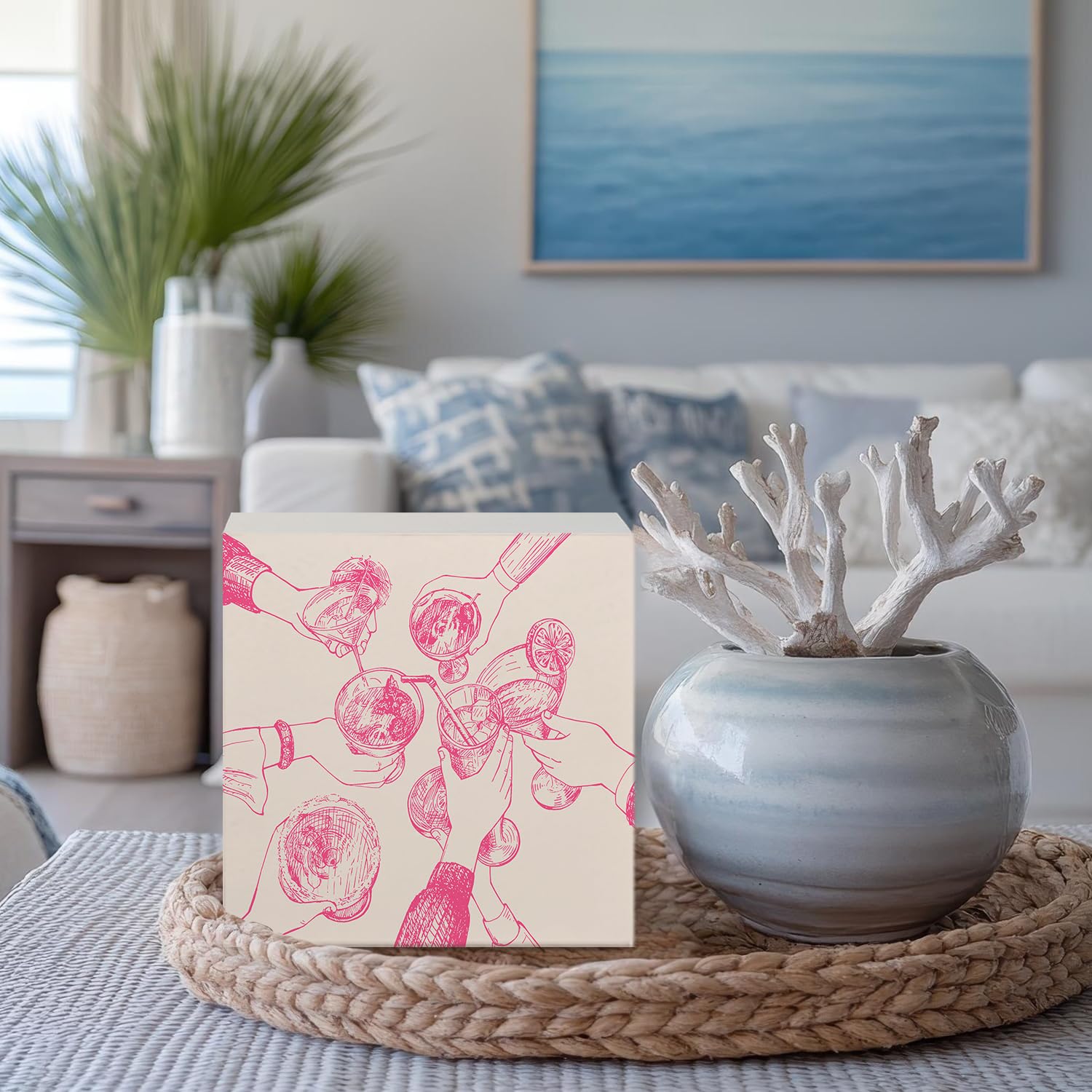 Coquette Pink Bow Champagne Wooden Box Sign, 5x5 Inch