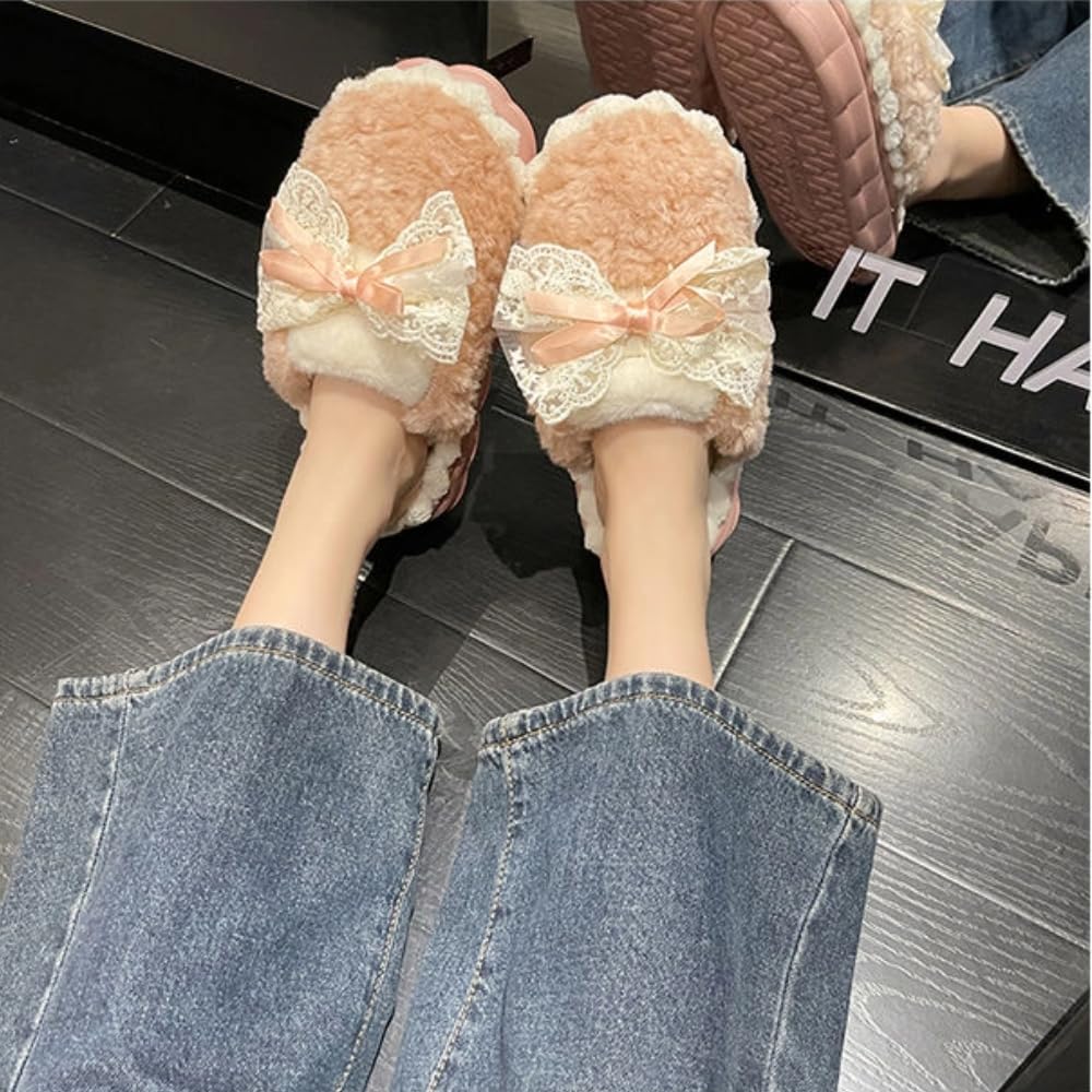 Cute Butterfly Fuzzy Women's Slippers Winter Fluffy Open Toe House Slippers Slip On Plush Bedroom Shoes