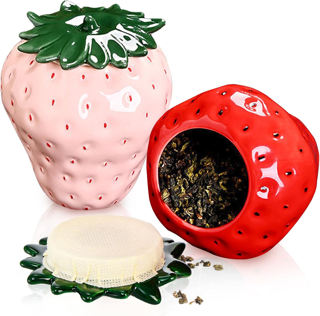 Ceramic Strawberry Jars, 2 Pack Strawberry Shaped Canisters With Lids