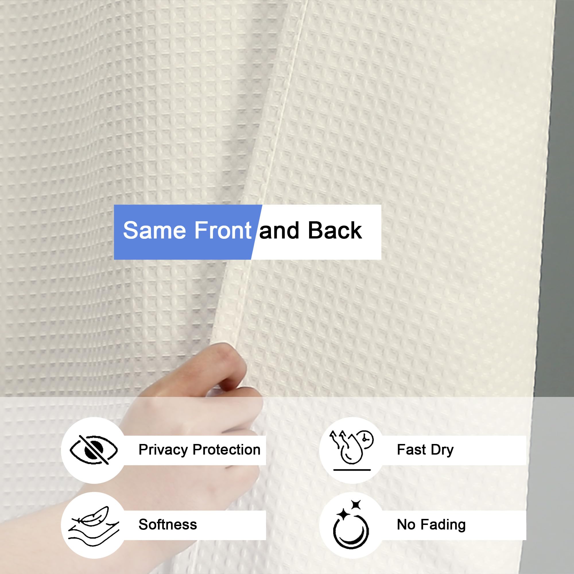 Waffle Textured Heavy Duty Fabric Shower Curtain for Bathroom, Luxury Hotel Weighted 230GSM Bath Curtain with 12 Plastic Hooks, Machine Washable, 72x72