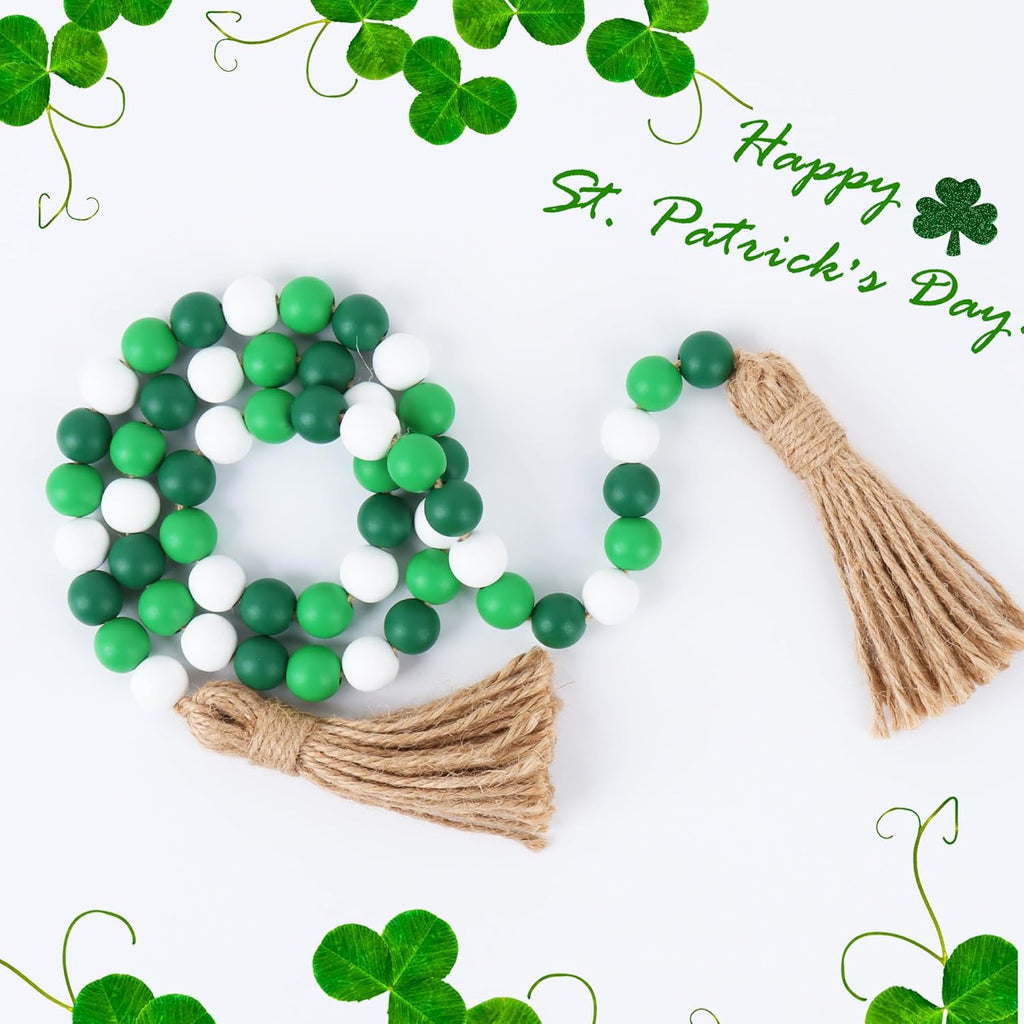 Wood Bead Garland,39in Farmhouse Beads with Tassels Boho Beads for Tiered Tray Decorative Beads Home Decor