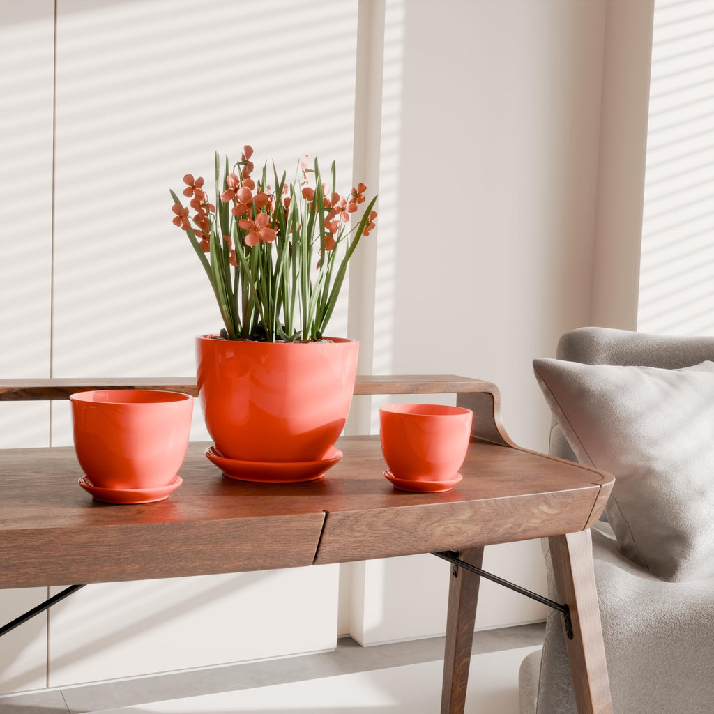 Ceramic Flower Pots,Indoor Decorative Plant Pots Set of 3-4"+5"+6" Inch Small Glazed Succulent Planters with Drainage Hole