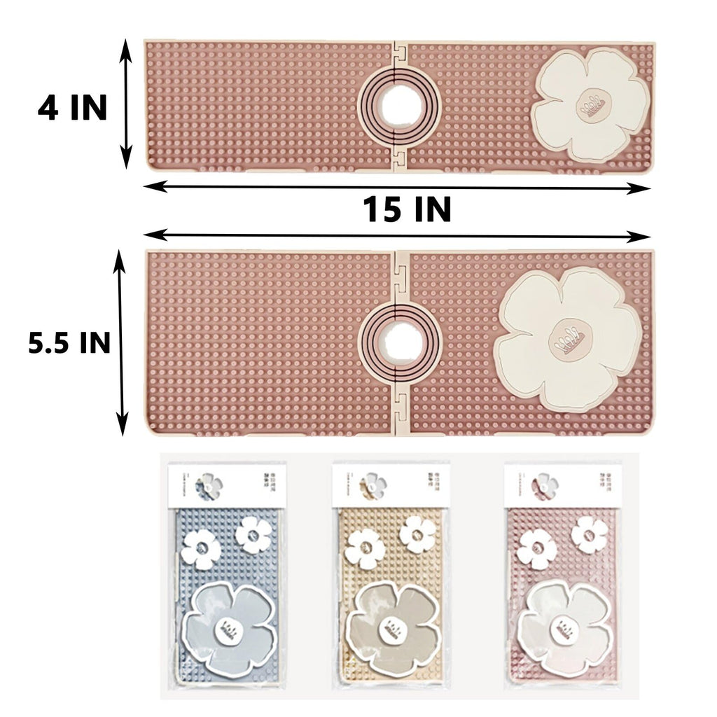 Sink Splash Guard, Faucet Mat for Kitchen Sink, Faucet Guard & Draining Mat, Dish Soap Sponge Holder Tray