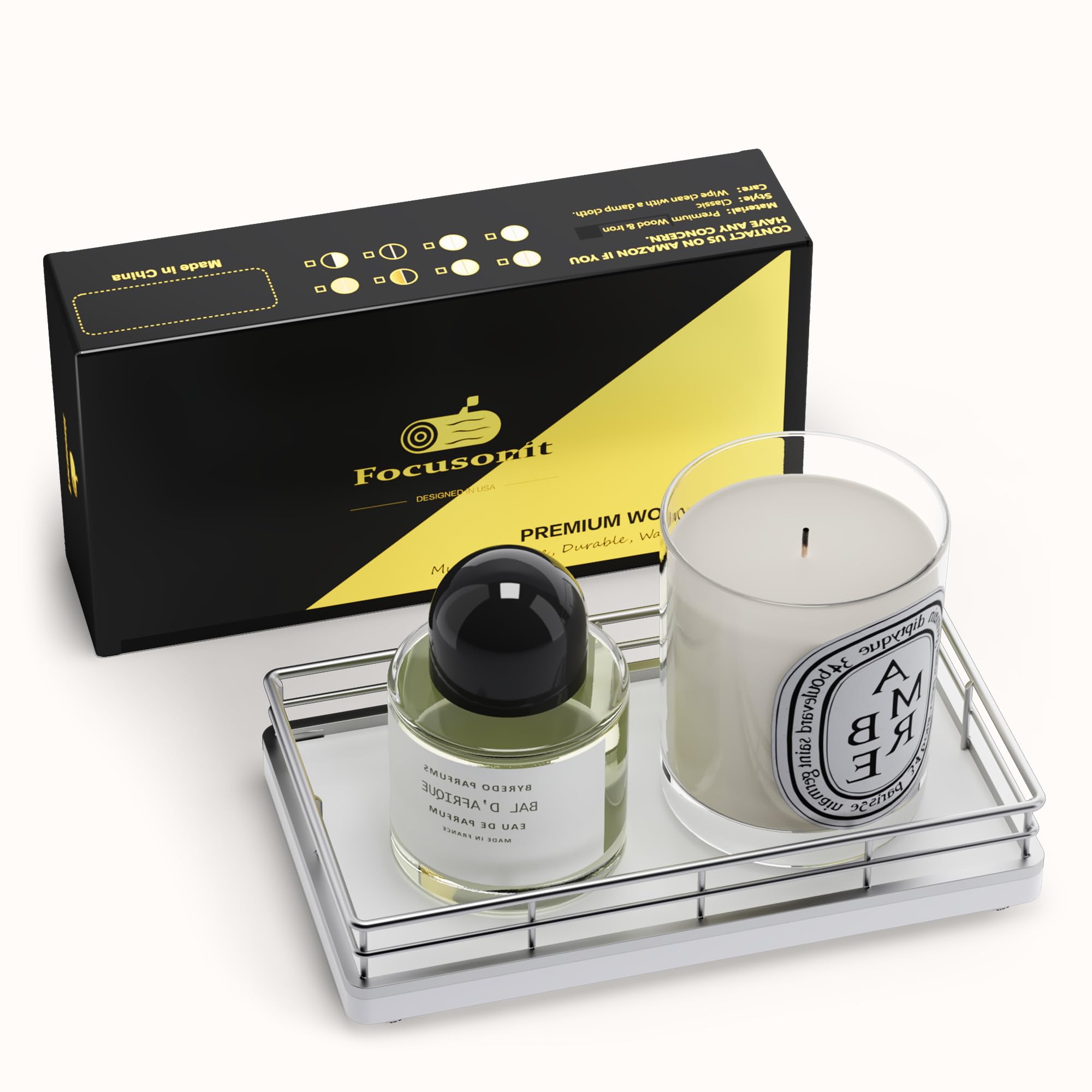 Vanity Tray for Jewelry Candle Makeup Perfume Holder Toilet Tank Tray Soap Cologne Organizer