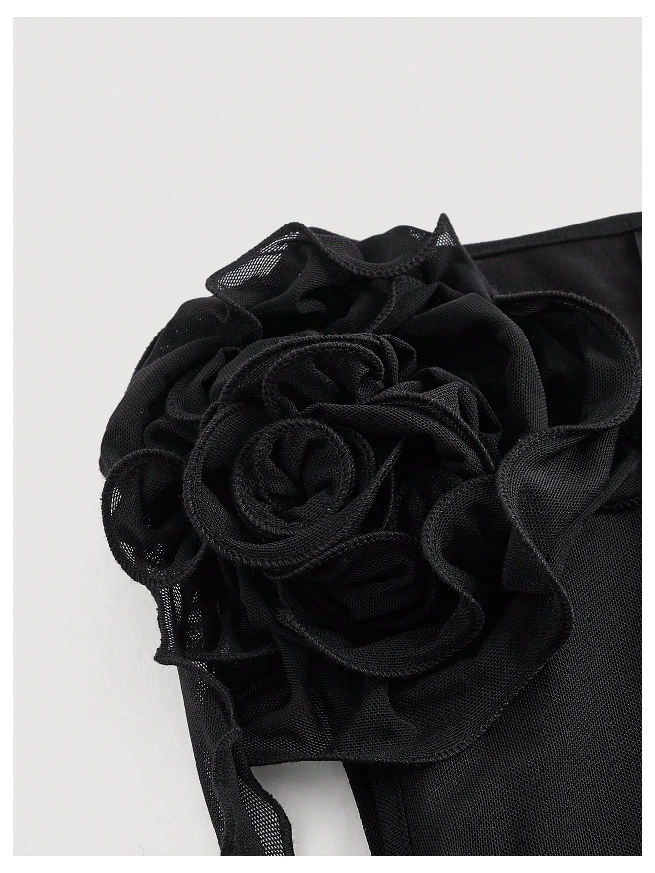 Women's Bodycon Dress 3D Floral Ruched Round Neck Sleeveless Ruffle Hem Midi Dress