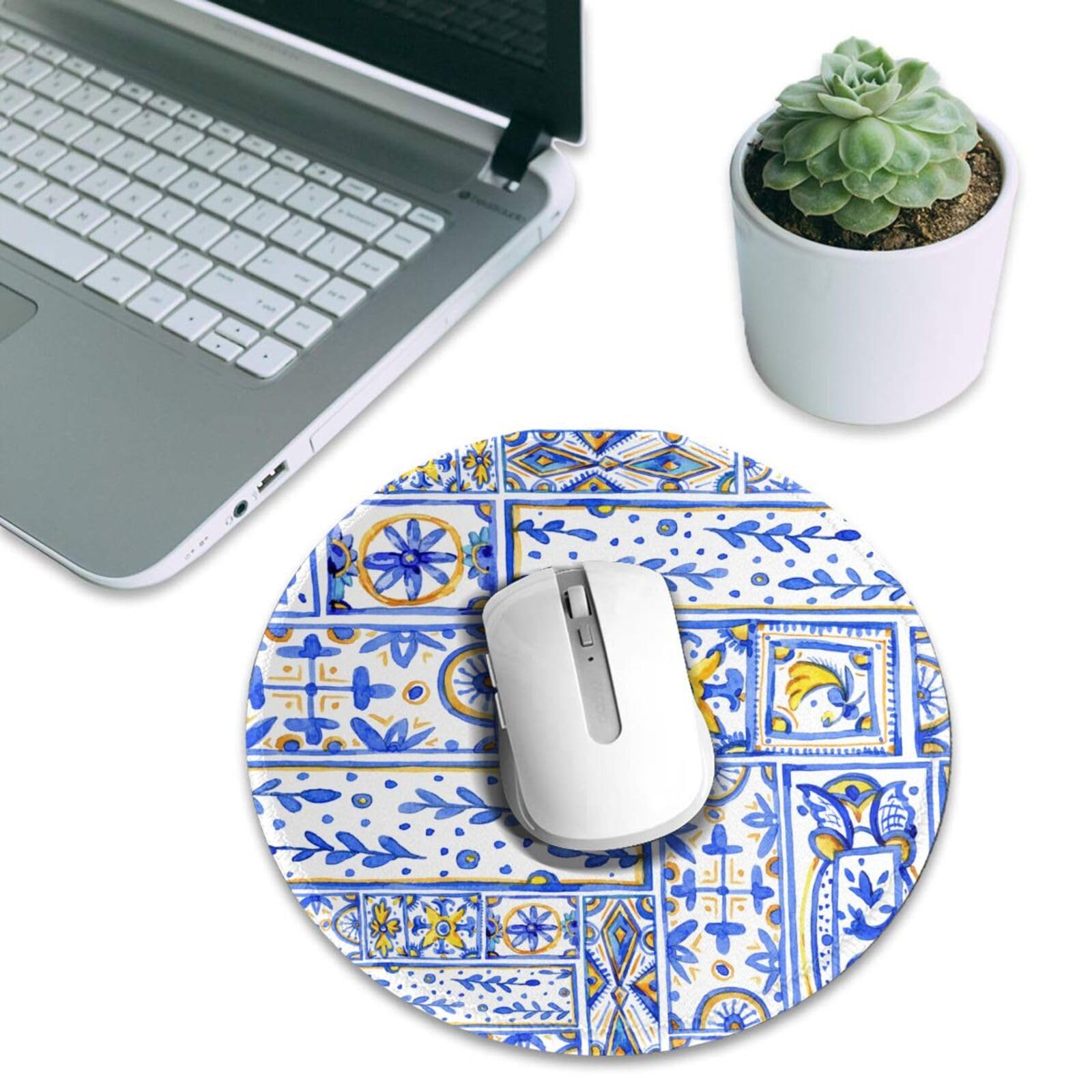 Round Mouse Pad Desk Top - Stitched Edges 8 X 8 Inch