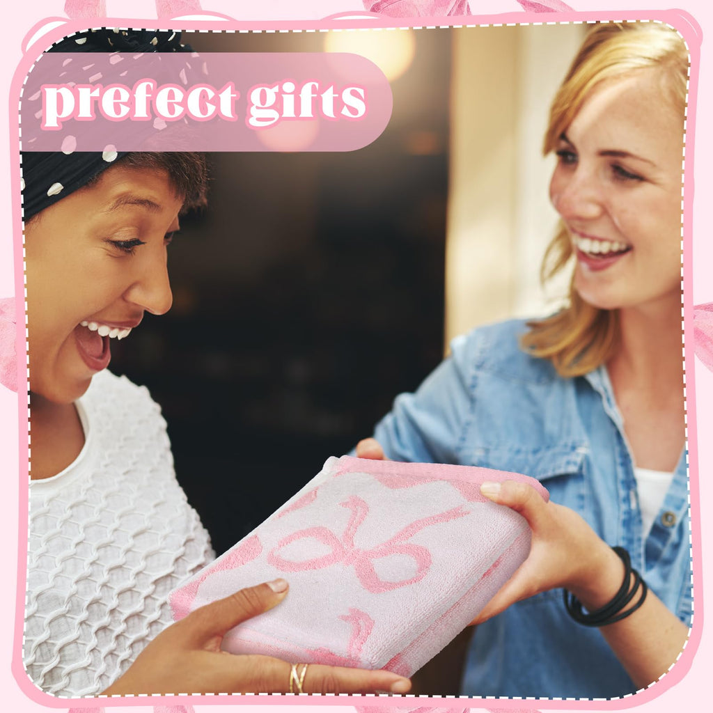 Coquette 6 Pcs Pink Bow Washcloths 100% Cotton Wash Cloths 13" x 13" Small Face Towels Absorbent Soft Preppy Wash Cloths & Hand Bath Towels for Bathroom