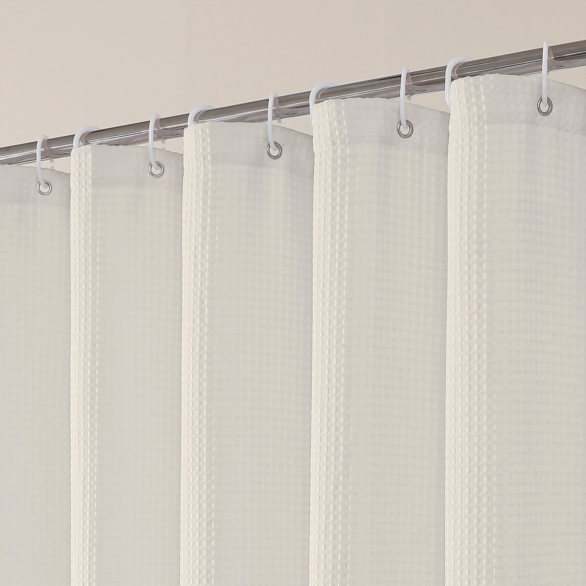 Waffle Textured Heavy Duty Fabric Shower Curtain for Bathroom, Luxury Hotel Weighted 230GSM Bath Curtain with 12 Plastic Hooks, Machine Washable, 72x72