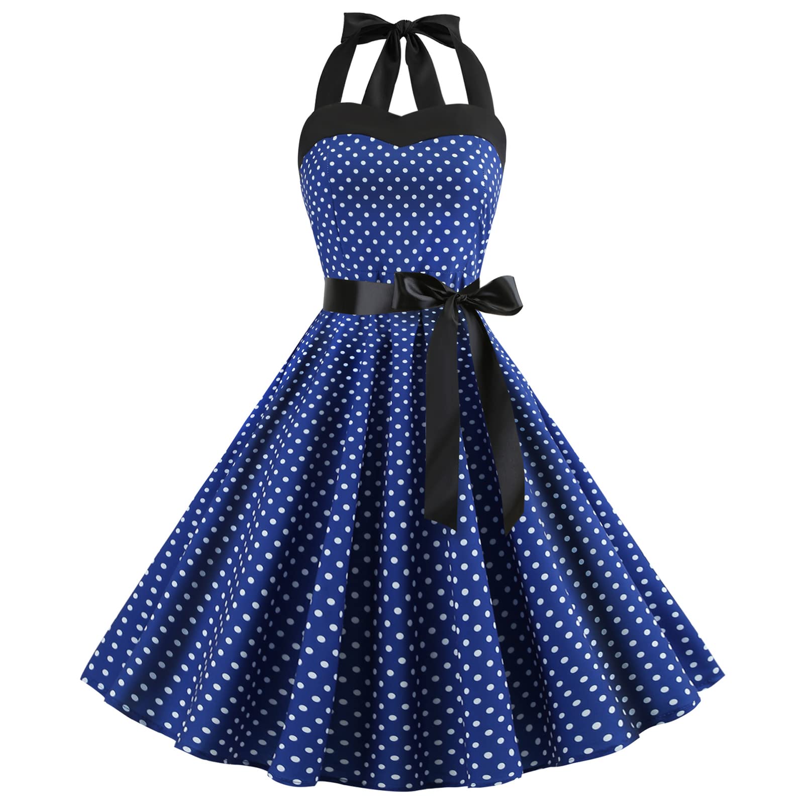 Vintage Women 1950s Rockabilly Swing Dress Pinup 50s Retro Hepburn Style Halterneck A-Line Dresses