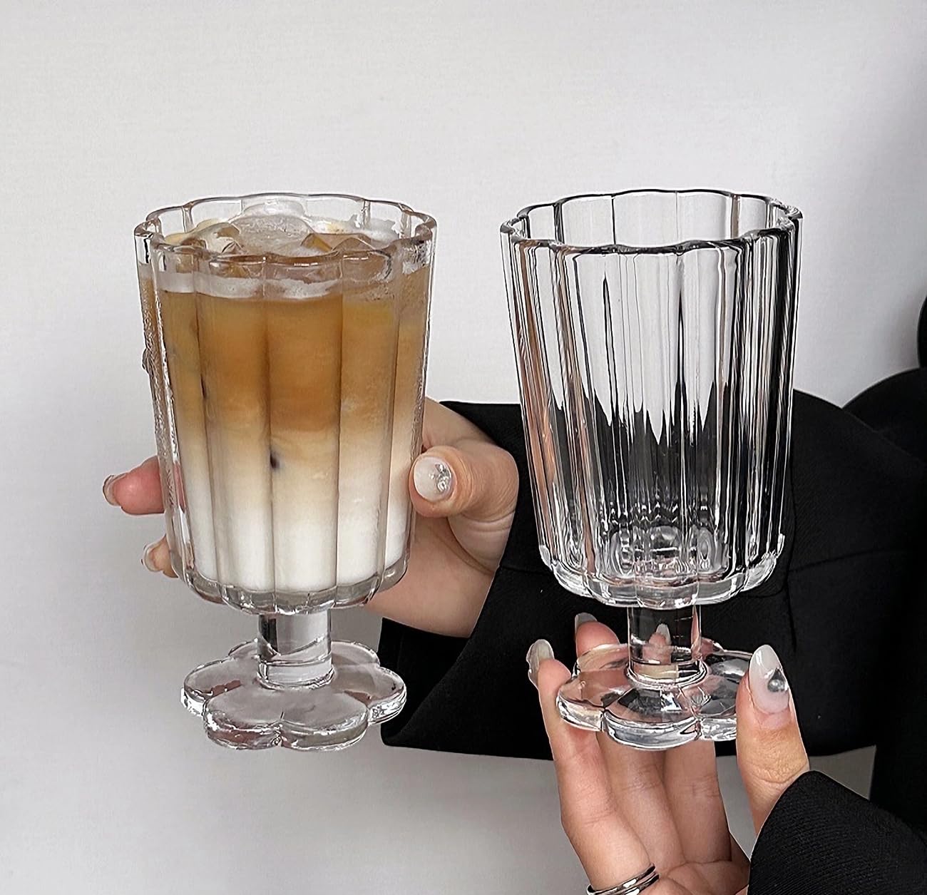 Flower Petal Style Glass Ripple Drinking Glasses Set of 2