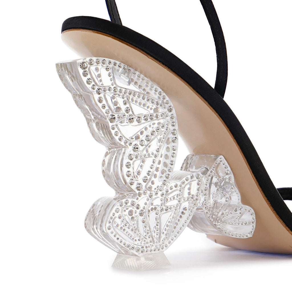 Rhinestone Butterfly Stilletos Heels Sandals for Women, Open Pointed High Heels Sandals Ankle Strap Buckles