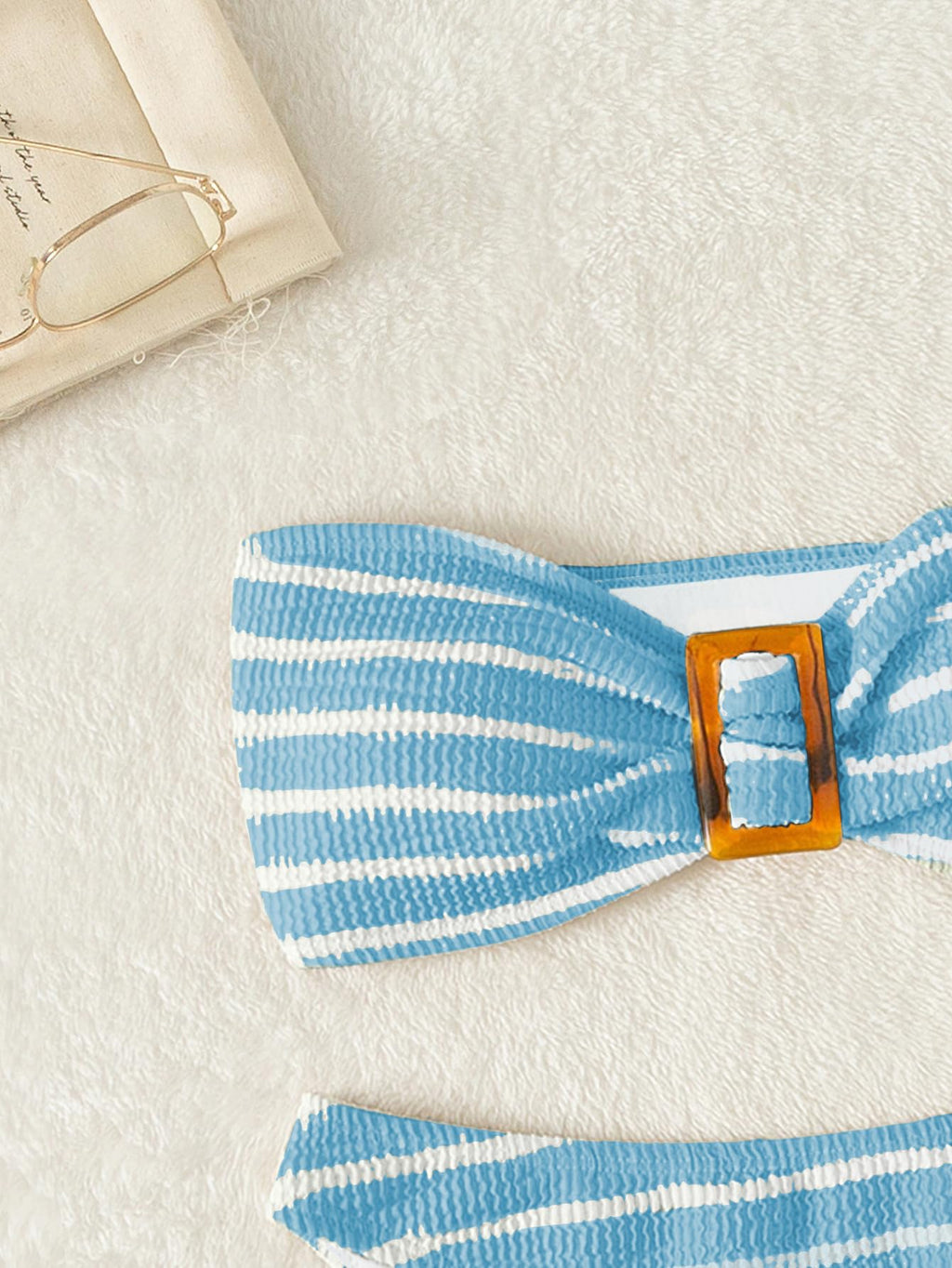 Women's 2 Piece Strapless Swimsuit Striped Bandeau High Waisted Thong Bikini Set Bathing Suit