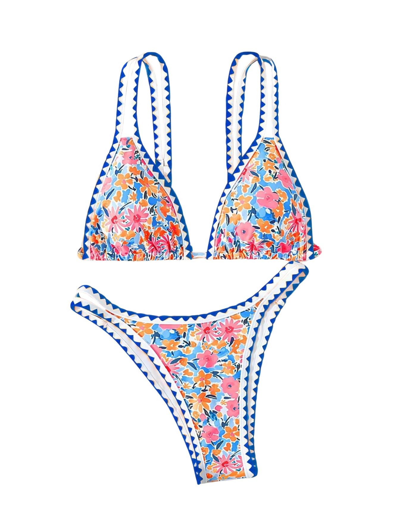 Women's Boho Floral Tie Side Triangle High Cut Bikini Set Bathing Suit Swimsuit