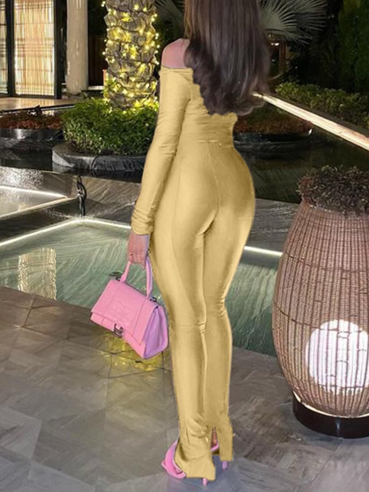 Women 2 Piece Outfits - Sexy Off Shoulder Tops Bodycon Flared Pant Sets