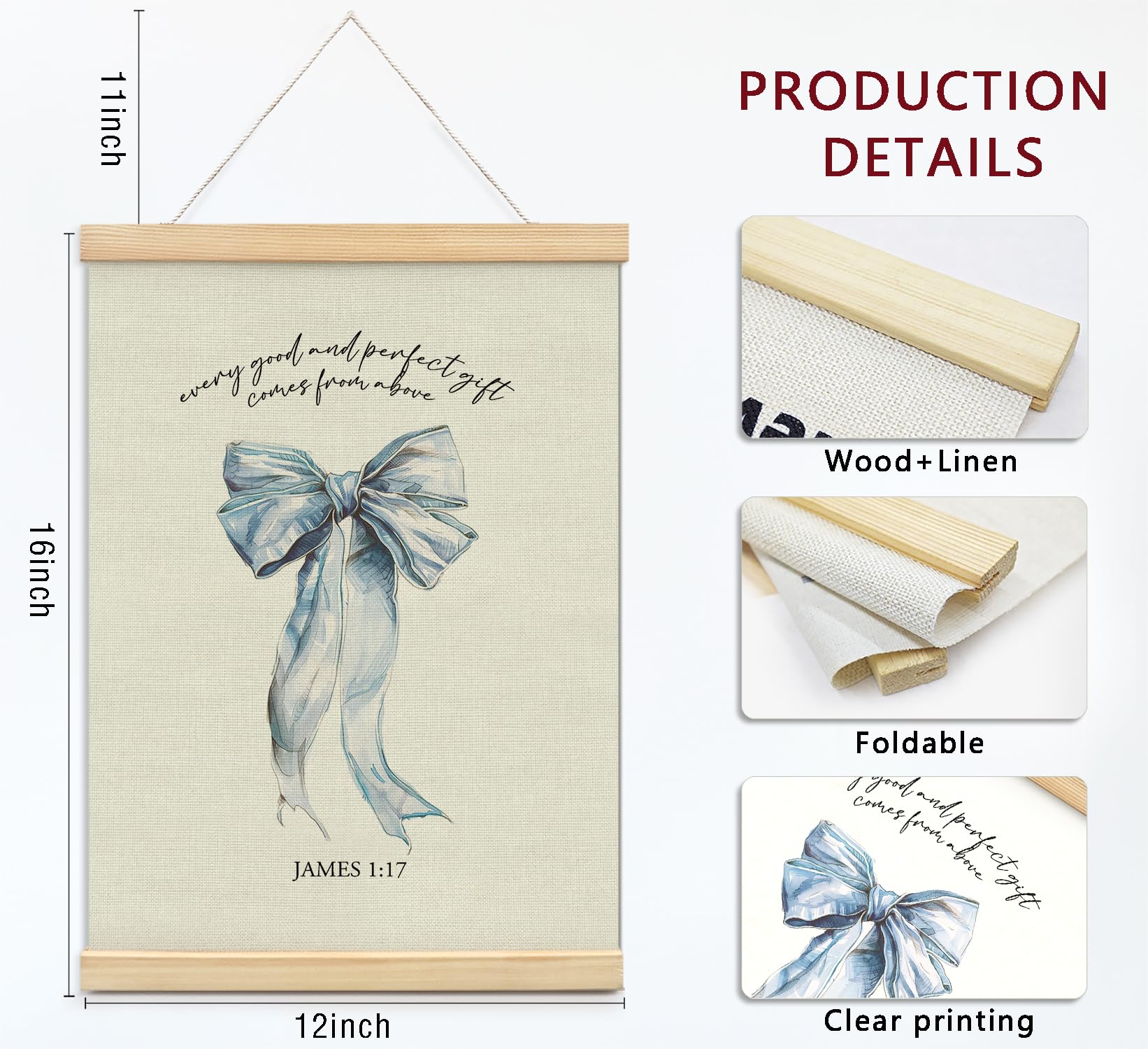 Trendy Bows Pink Coquette Scripture Wall Art Poster Hanger Frame, Christian Bible Verses Posters Wall Art Decor