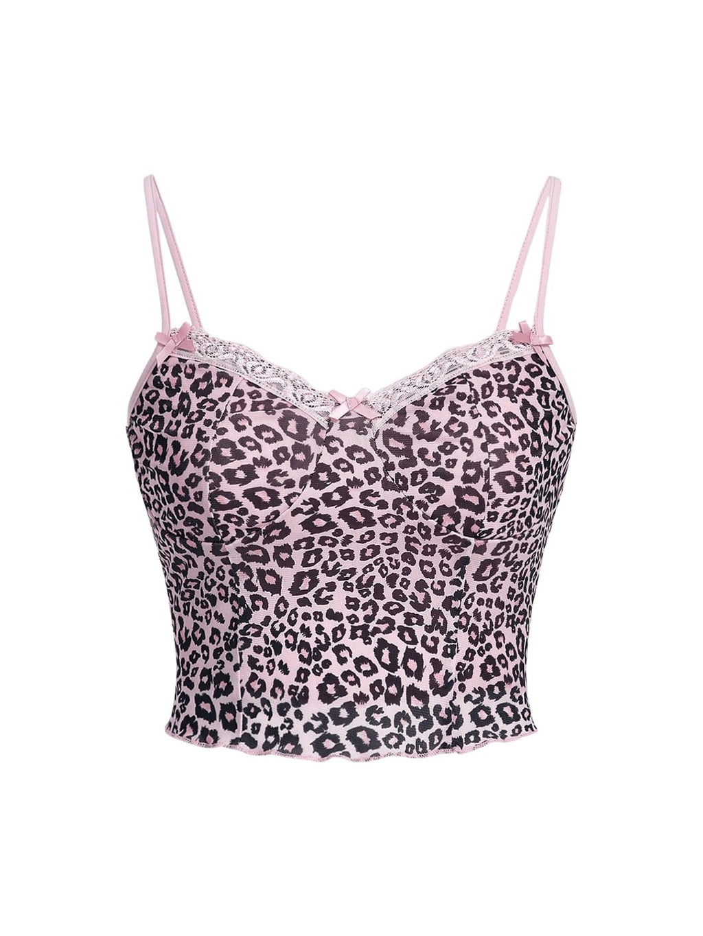 Women's Y2k Lace Trim Leopard Print Camisole Tops Sleeveless Spaghetti Strap Cheetah Crop Tank Top