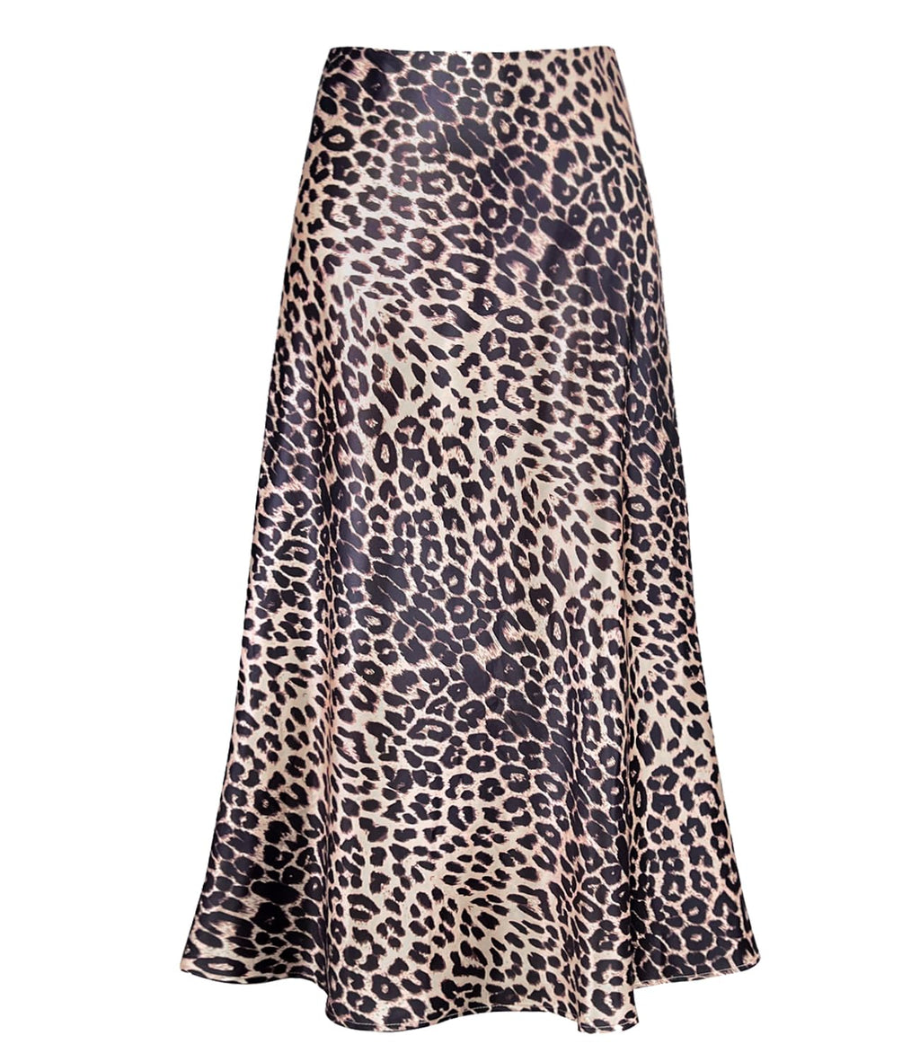 Women's Satin High Waist Hidden Elasticized Waistband Flared Casual A Line Midi Skirt