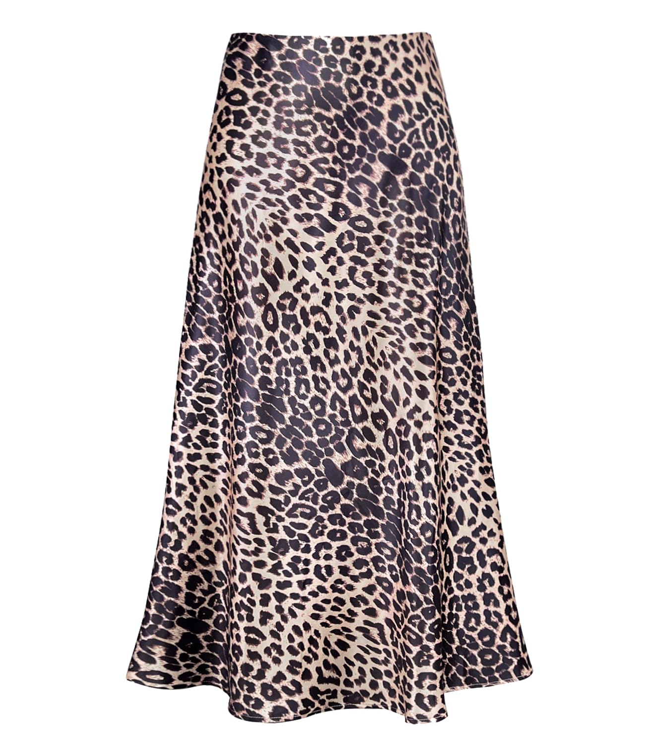 Women's Satin High Waist Hidden Elasticized Waistband Flared Casual A Line Midi Skirt