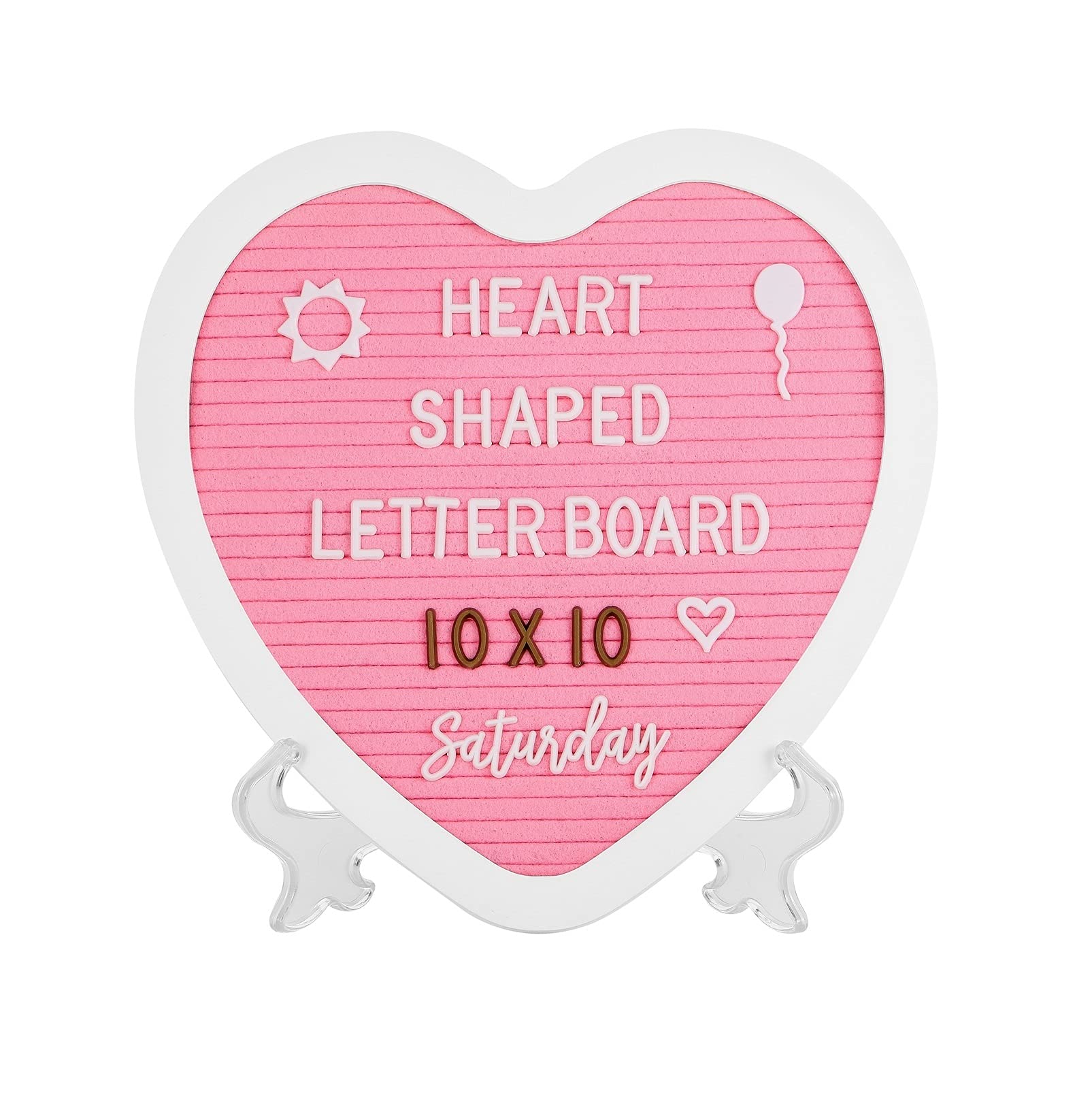 Heart-Shaped Felt Letter Board Message Sign, 10x10 inches Message Board with 465 Changeable Letters, Numbers and Cursive Words