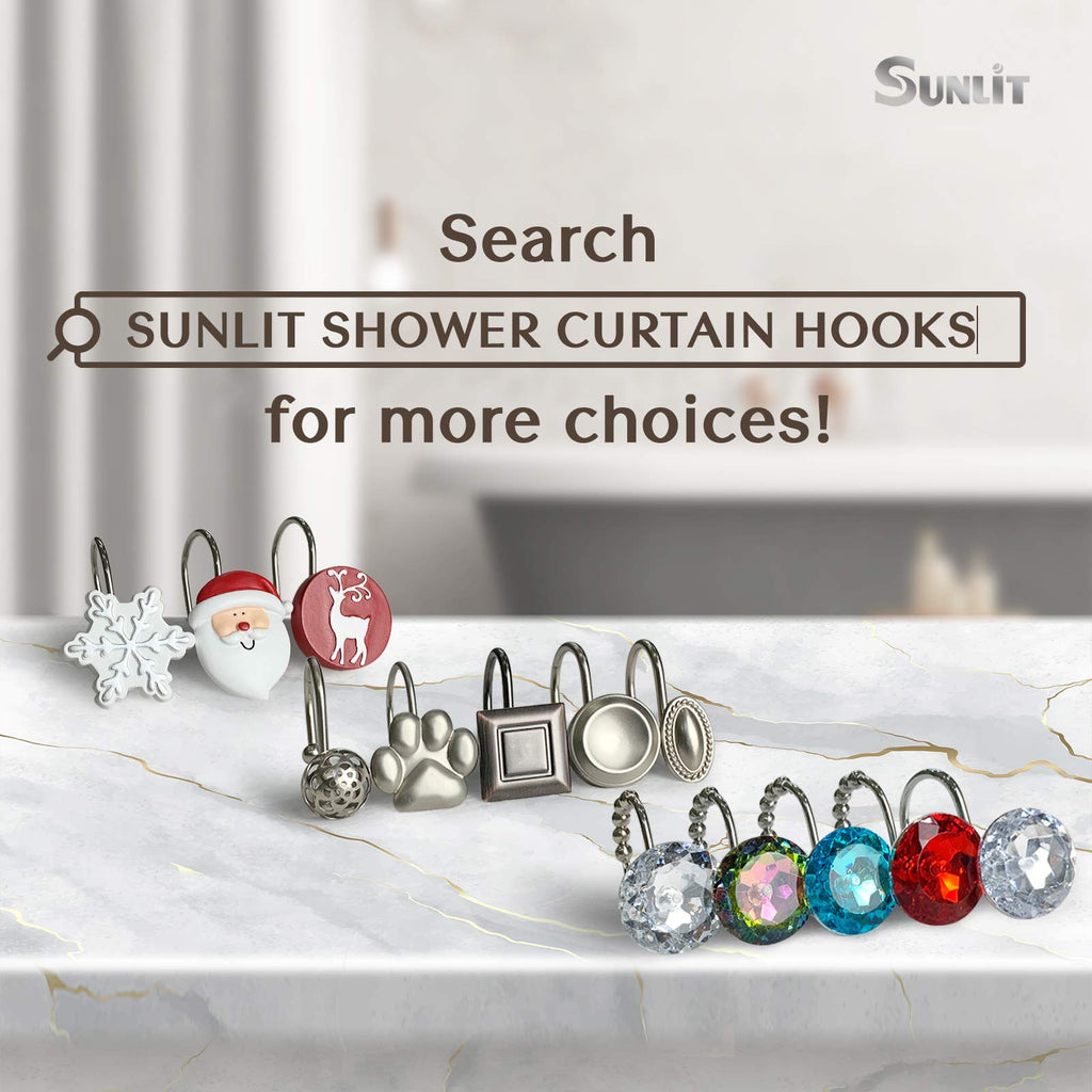 Luxury Design Round Diamond Crystal Gem Bling with Glide Balls Shower Curtain Hooks, Rust Proof Metal Rhinestones Glam Shower Curtain Rings-12 Pack