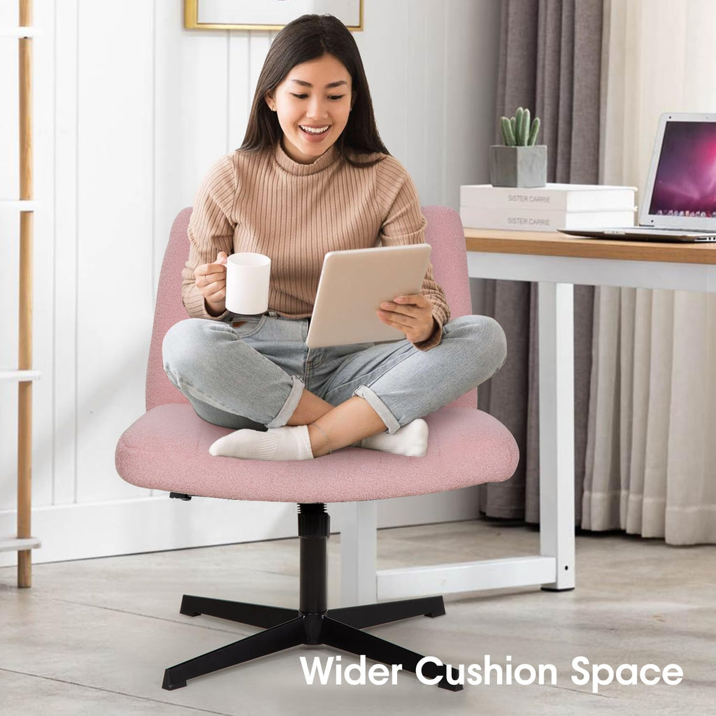 Criss Cross Chair, Armless Cross Legged Wide Comfty Desk Chair with No Wheels Modern Height Adjustable, Swivel Fabric Vanity Chair