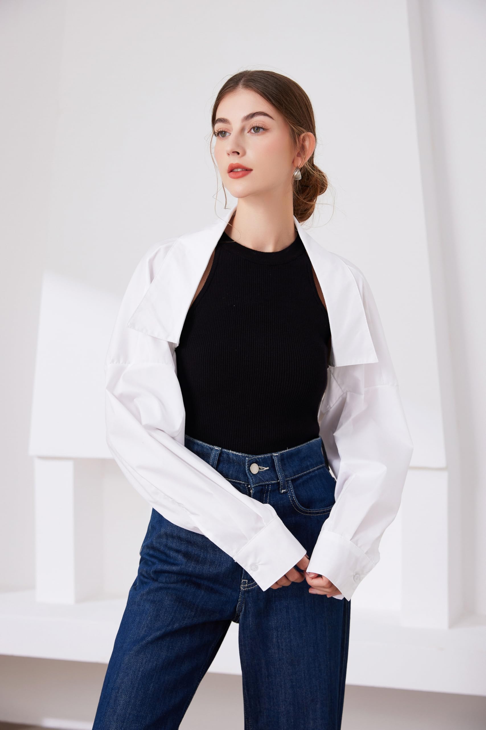 Fake Collar Long Sleeves Detachable Blouse False Collar Half Shirt Blouse Collar