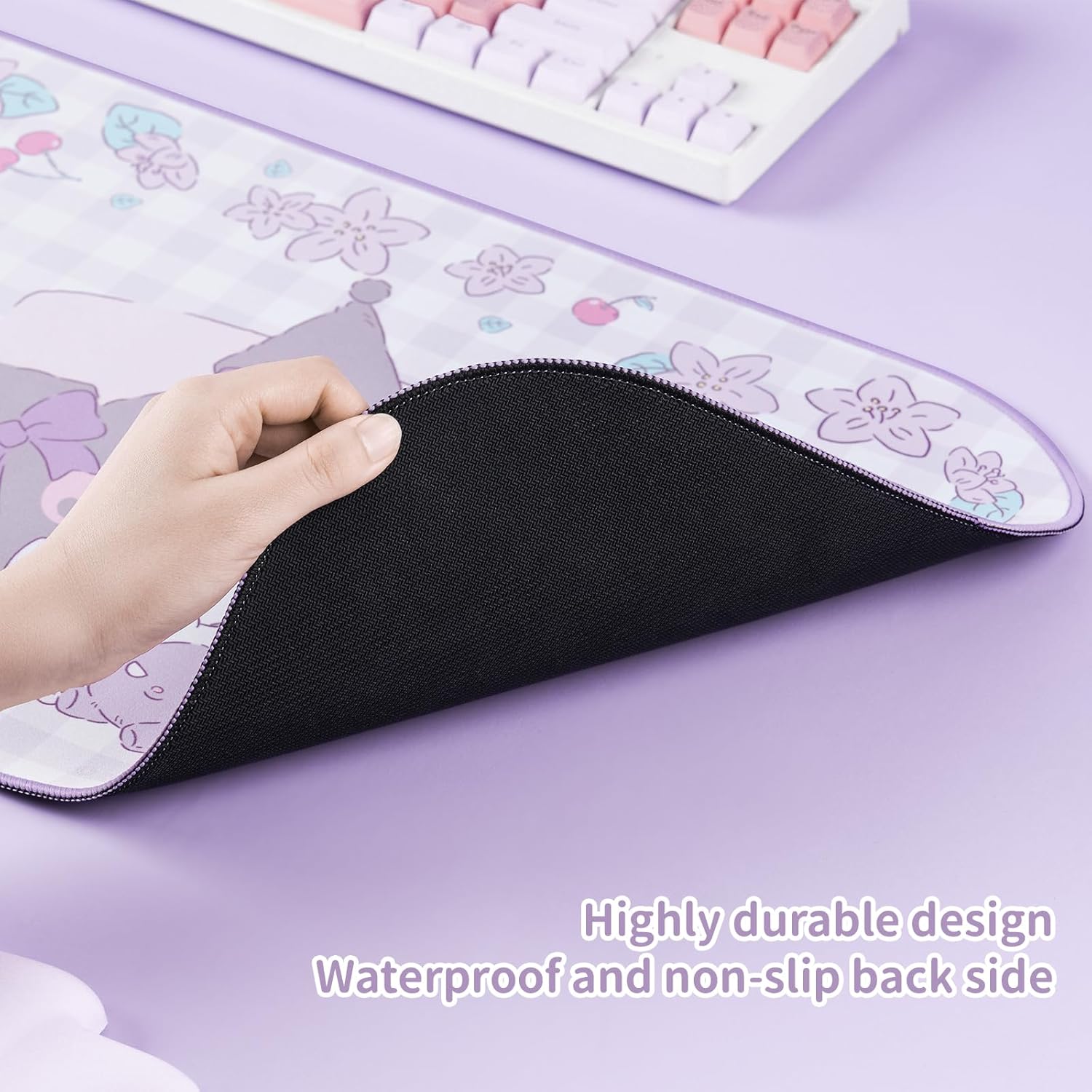 Kawaii Anime Mouse Pad Wrist Rest Support Set - Non-Slip Desk Mat and Memory Foam Bowknot Wrist Rest for Keyboard and Mouse,Perfect for Gaming or Home Office Work