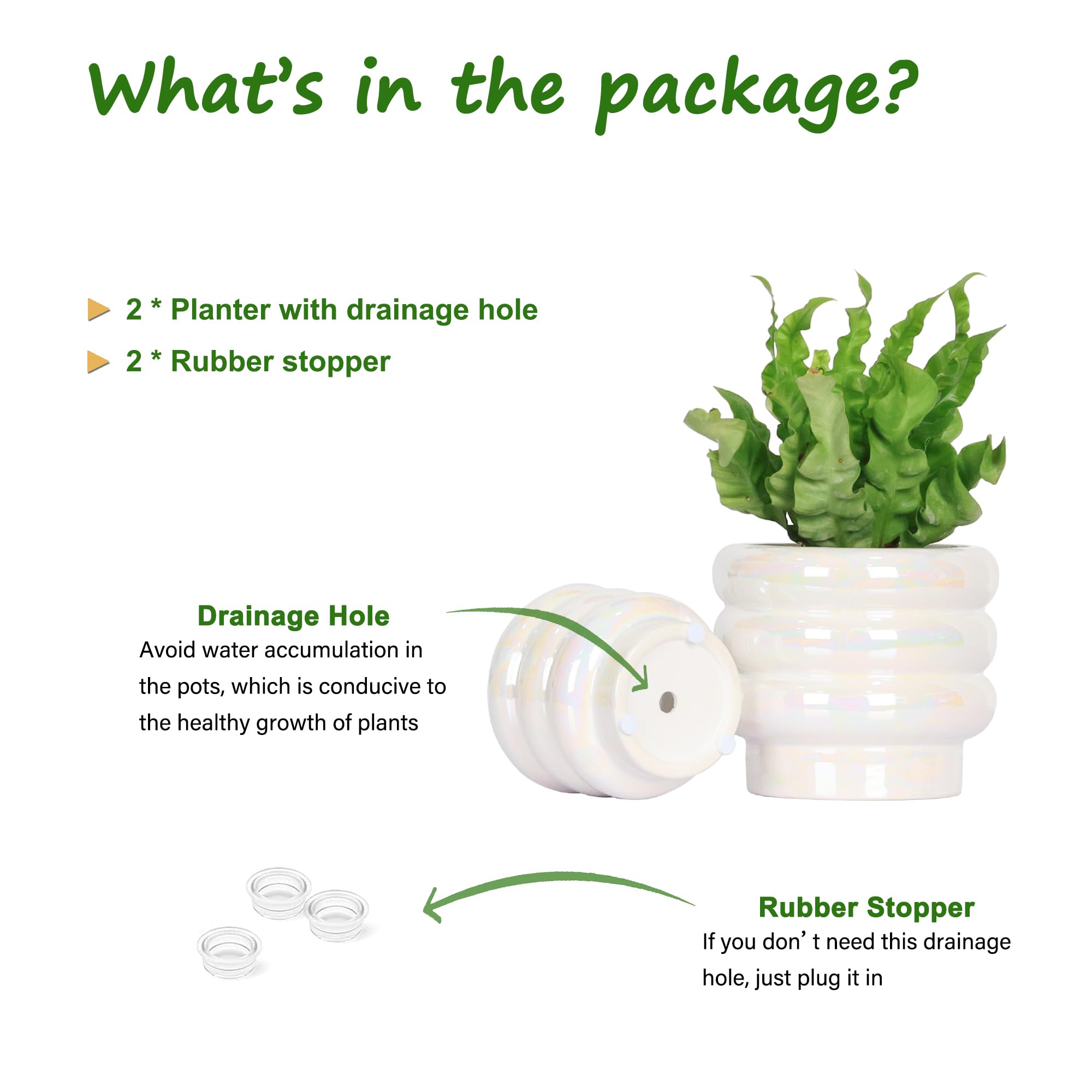 Ceramic Plant Pots for Indoor Plants, Rainbow Pearl Glaze Planter with Planters for Plants with Drainage Hole