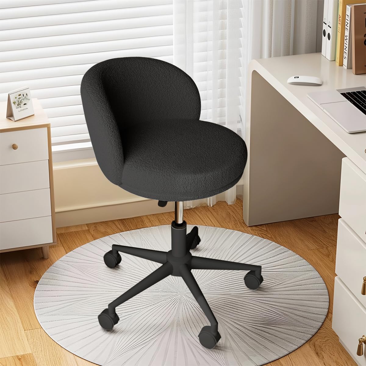 Modern Vanity Chair with Back, 360° Swivel Makeup Desk Chair Small Office Chair with Wheels, Height Adjustable Armless Computer Task Chair