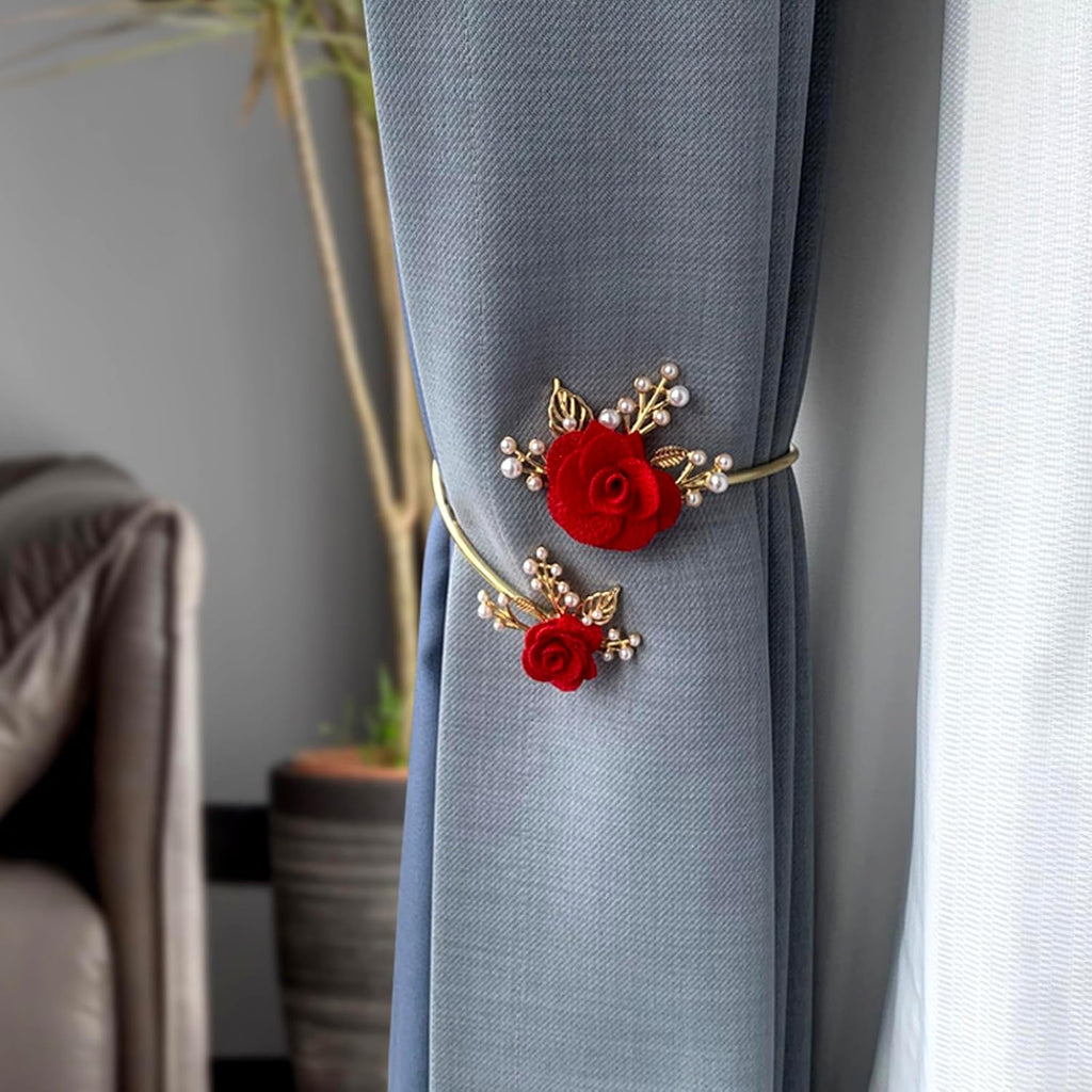 Modern 2PCS/Set Light Luxury Soft Alloy Curtain Buckle Three-Dimensional Flower Imitation Pearl Decoration