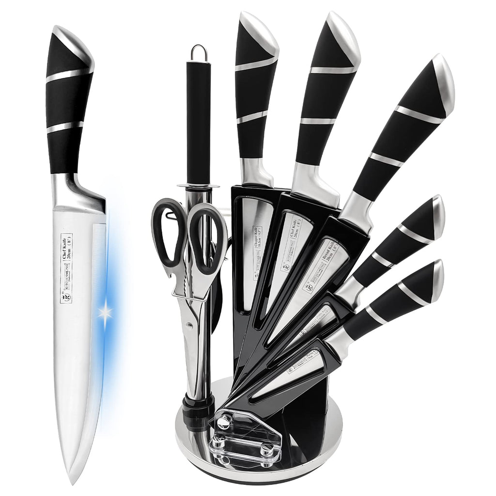 Kitchen Stainless Steel Knife Set, 9-Pieces Sharp Non-Stick Coated Chef Knives Block Set