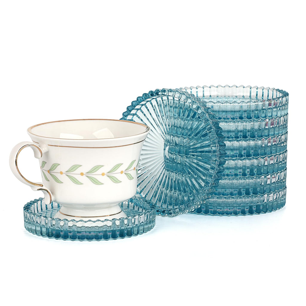 Modern Clear Coaster Set of 8- Glass Coasters for Drinks Crystal Coasters Round Cup Coasters