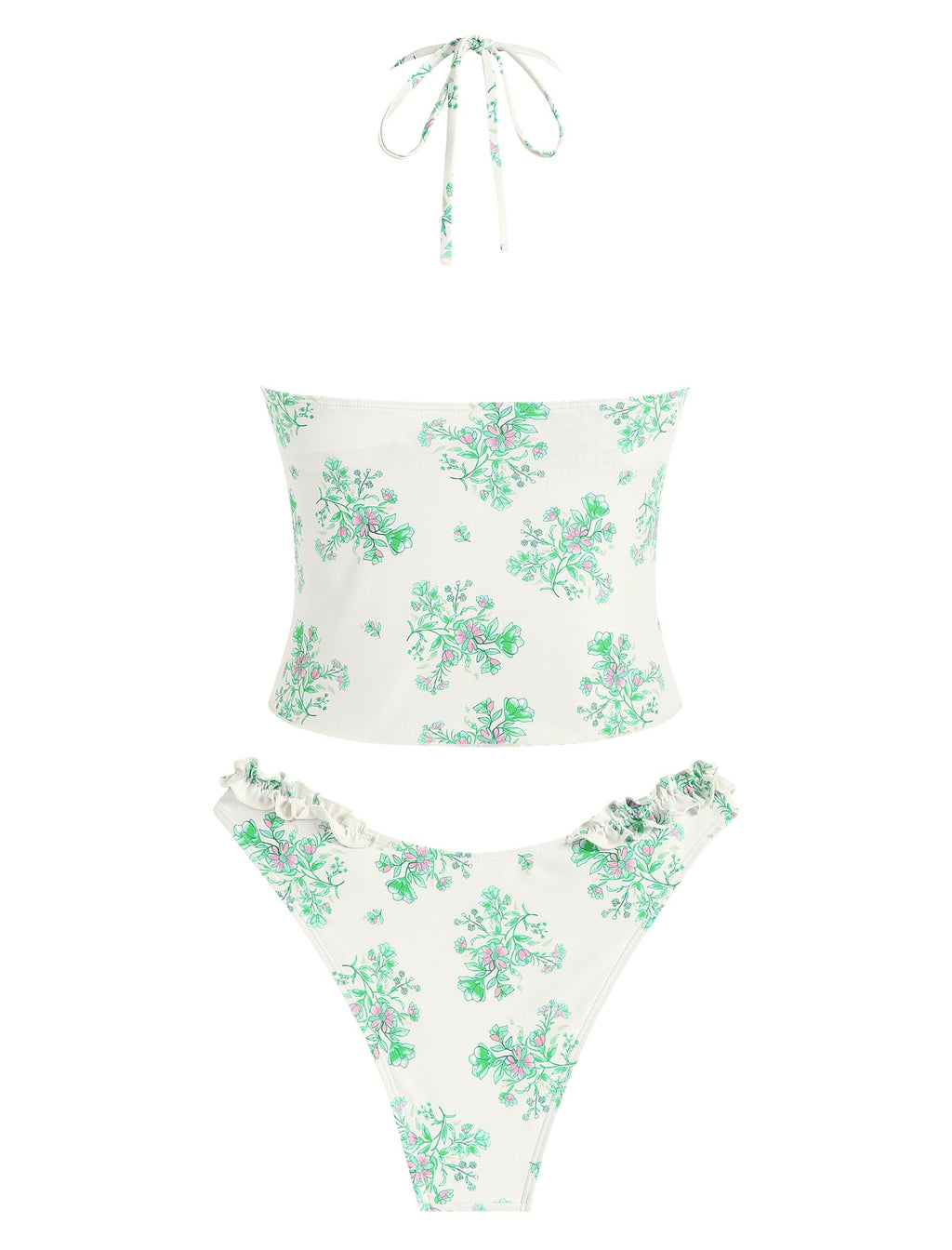 Tankini Swimsuits for Women Smocked Ruffles Tie Front Bowknot Textured High Cut Tanga Tankini Set