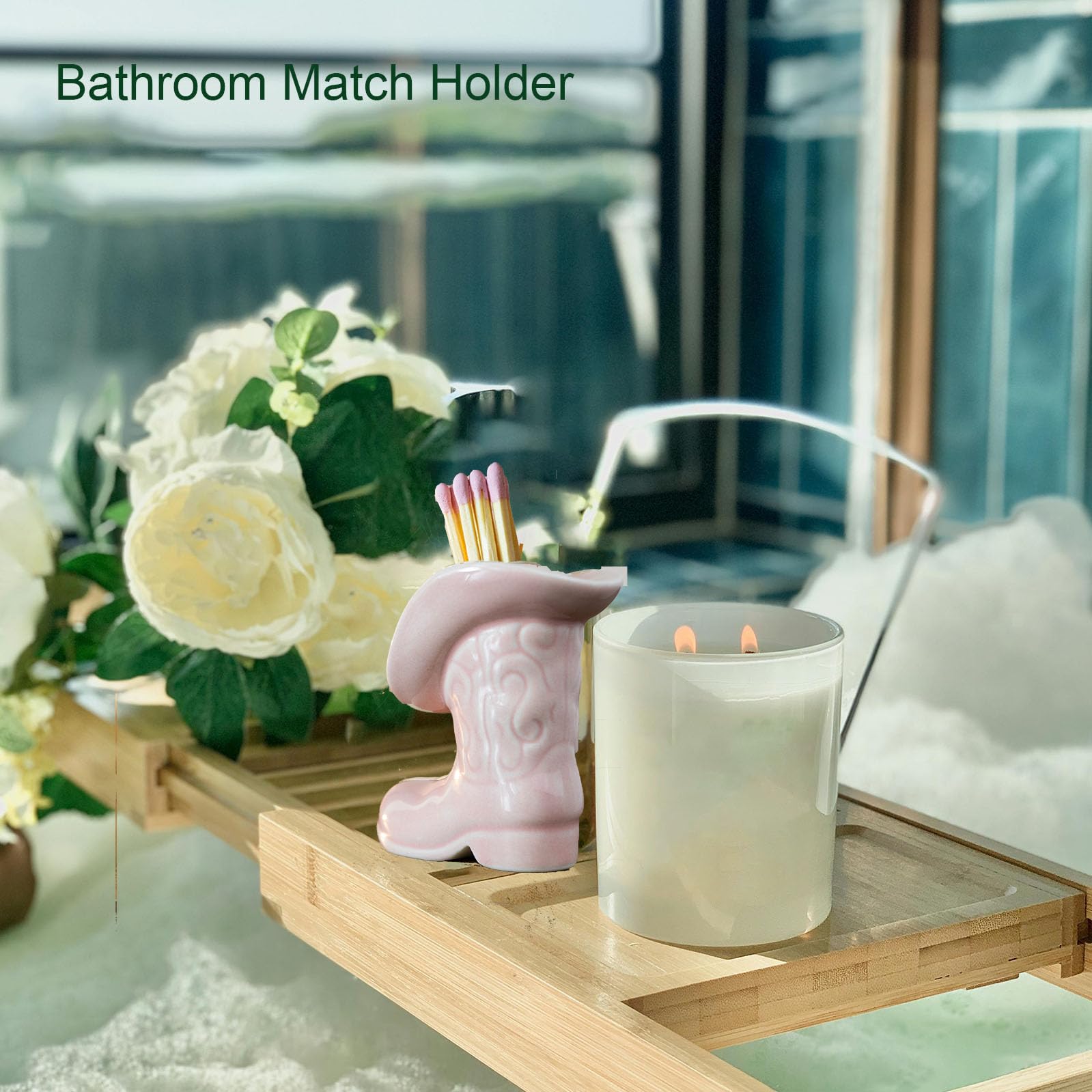 Cowgirl Boot Match Holder With Striker - Ceramic Cowgirl Boots Coastal Western Home Decor Aesthetic