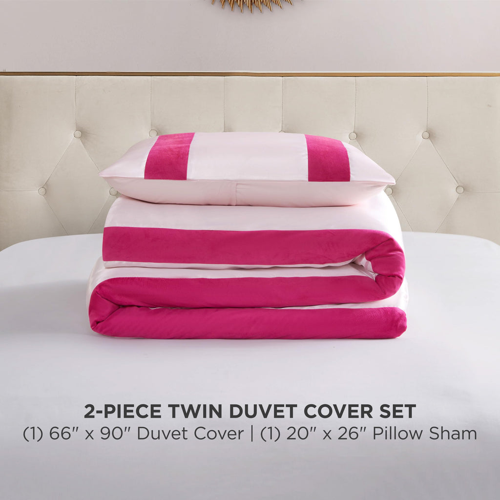 Juicy Couture Velvet Stripe on Satin Pink Comforter Set - 3 Piece Luxury Bedding Ensemble