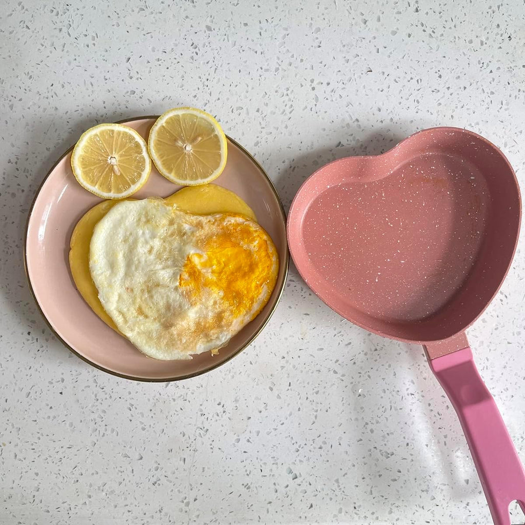 Pink Mini Nonstick Small Frying Pan with Unique Heart-shaped with Granite Coating, Multi-functional Frying Pan for Cooking