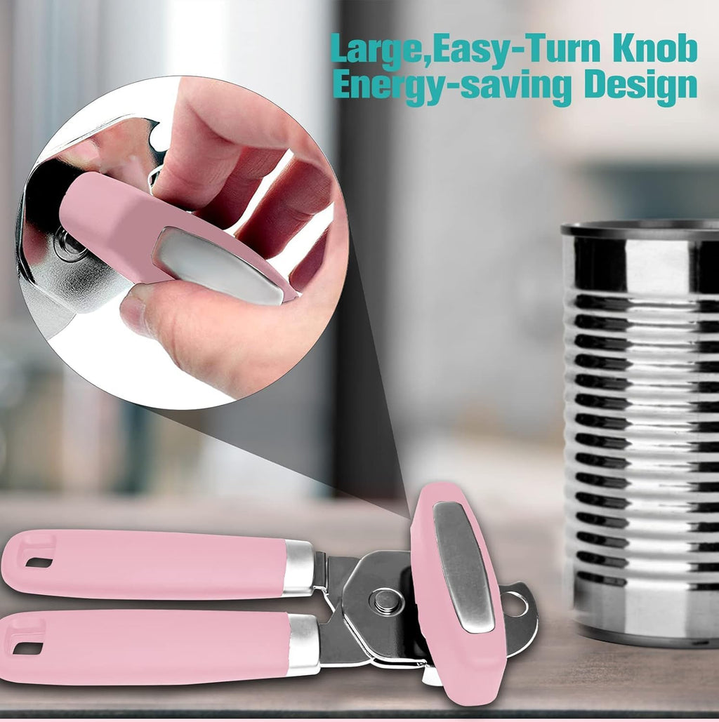 Professional 3-in-1 Manual Can Opener and Bottle Opener â€?Heavy-Duty Stainless Steel, Smooth Edge, Senior-Friendly, Pink