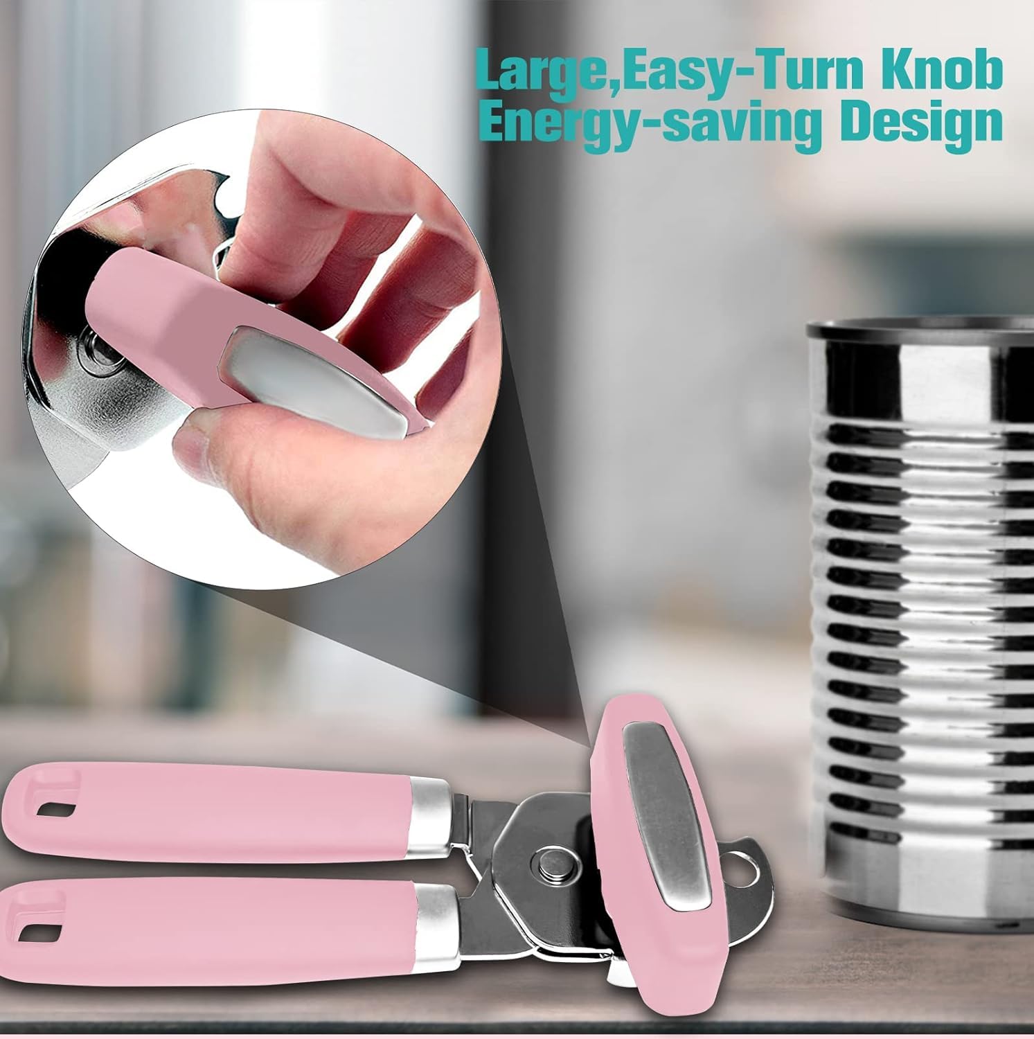 Professional 3-in-1 Manual Can Opener and Bottle Opener â€?Heavy-Duty Stainless Steel, Smooth Edge, Senior-Friendly, Pink