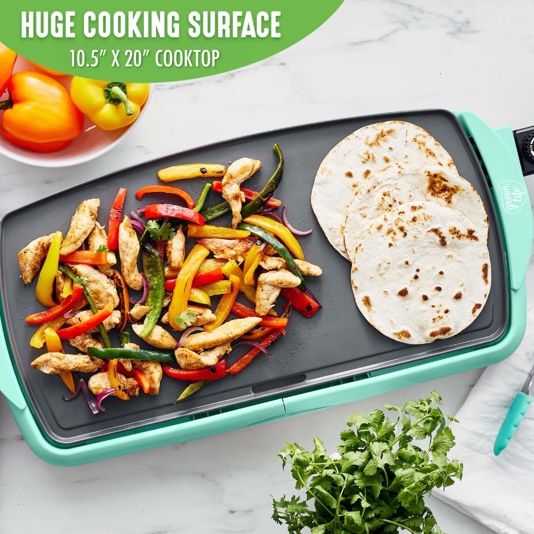 Extra Large 20â€?Electric Griddle, Non-Toxic PFAS & PFOA-Free Ceramic Nonstick, Temperature Control, Quick Even Heating, Removable Drip Tray, Pancakes, Eggs, Sausage, Easy Clean