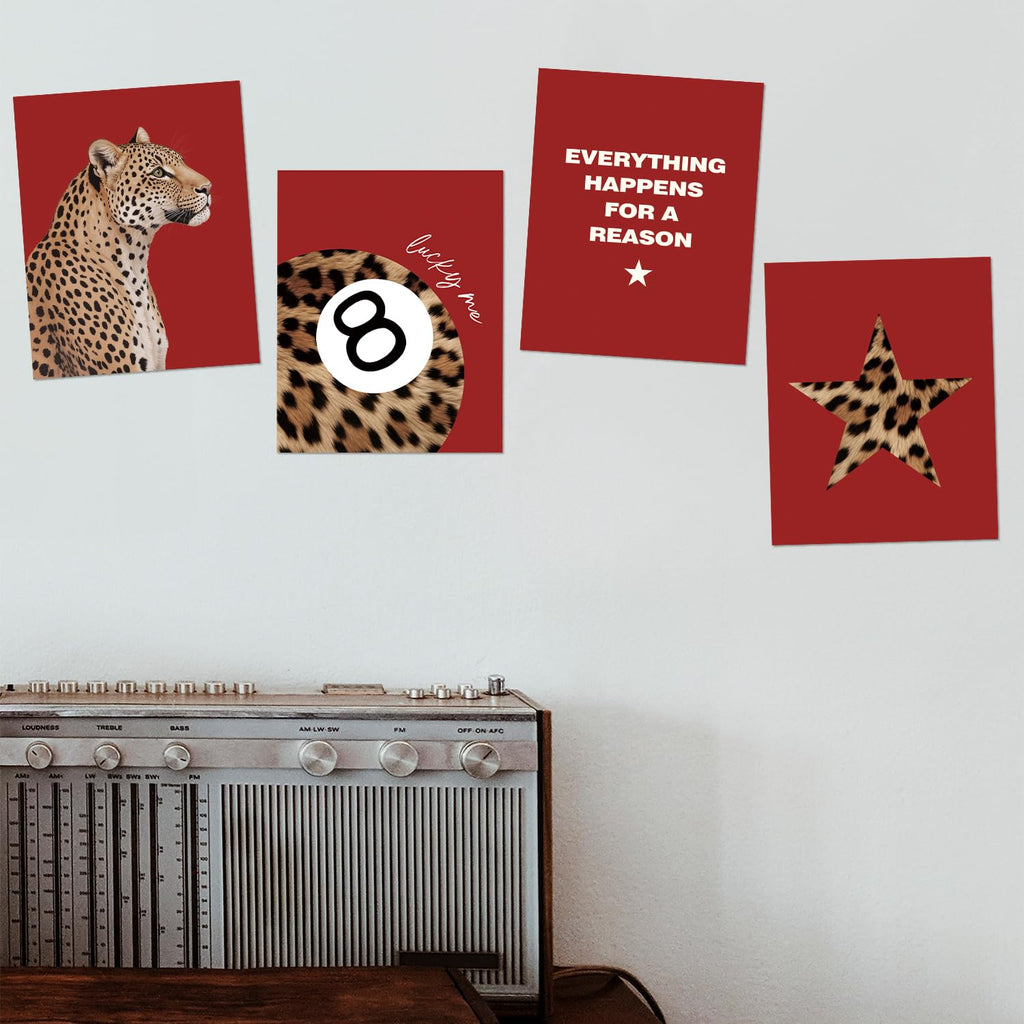 Trendy Leopard Wall Art Prints Set of 4 Funky Lucky 8 Ball Posters Prints Preppy Room Aesthetic Cheetah Wall Decor for Girls Room Dorm Apartment 8x10 Unframed
